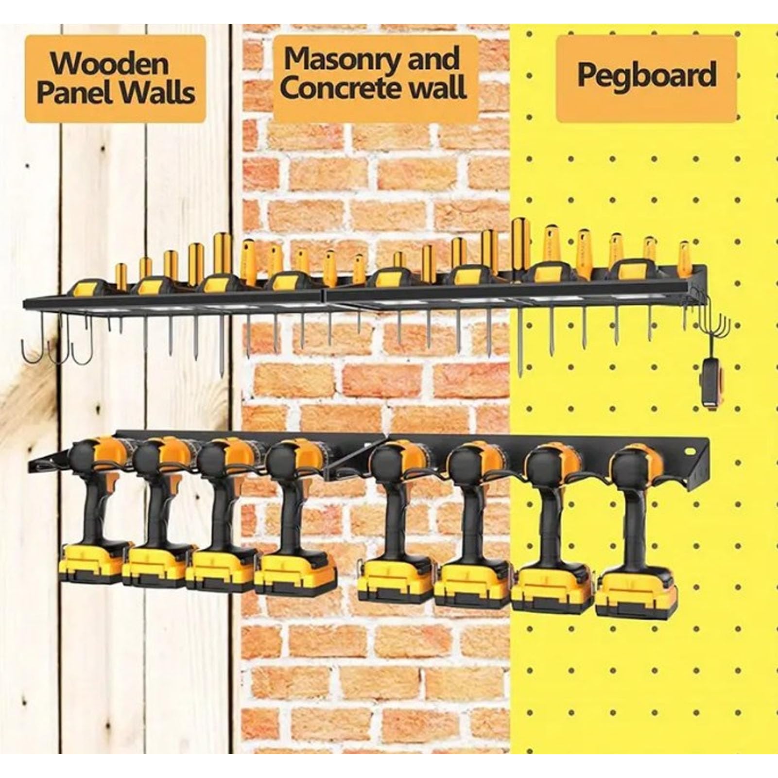 Heavy Duty Wall Mount Power Tool Organizer - Drill Holder & Storage Rack for Garage, Workshop & DIY Space - Strong Iron Construction with High Load Bearing Capacity - Space Saving Tool Organization Solution for Hammers, Wrenches & Power Tools