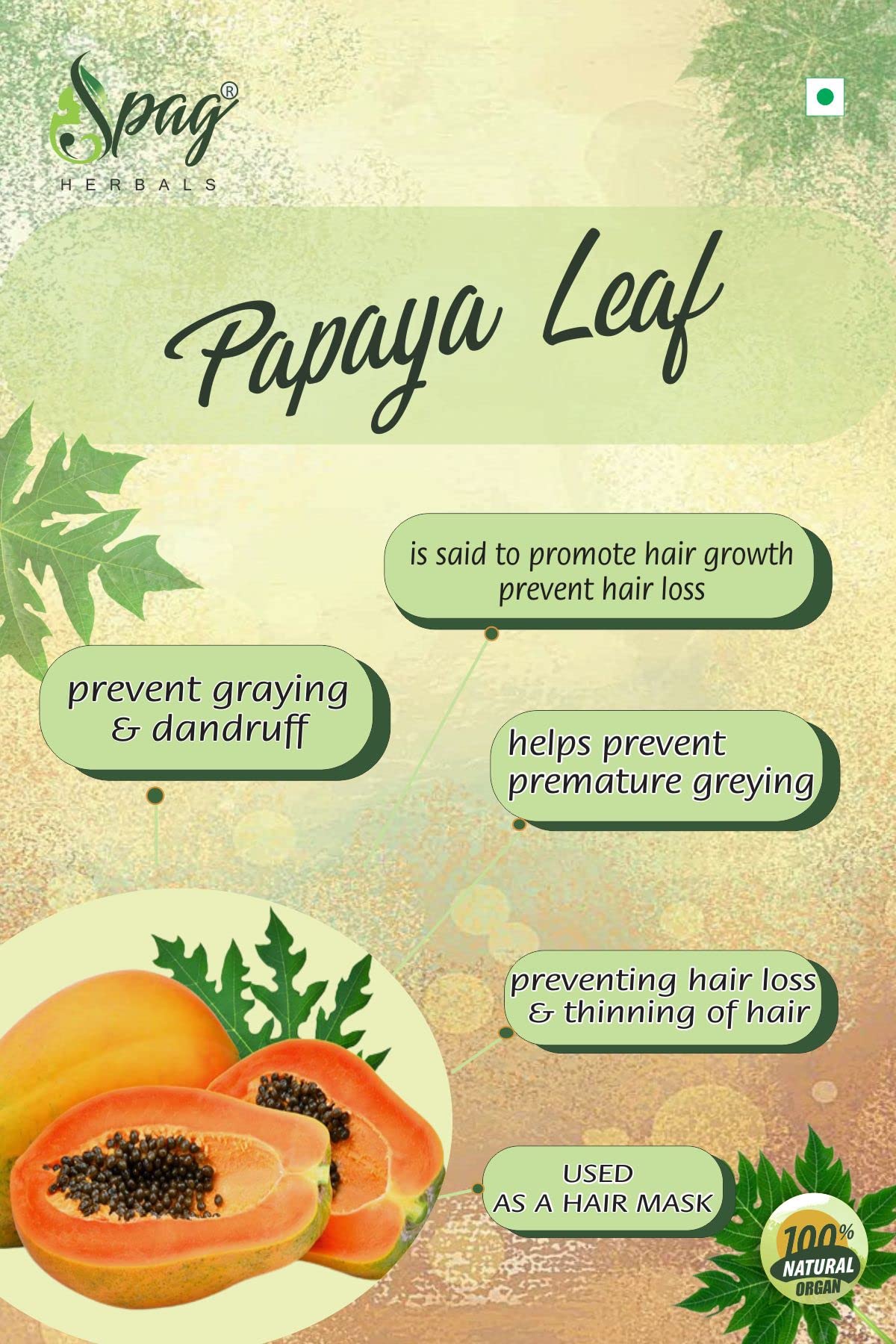 Organic Papaya Leaf Powder 250g - Skin Brightening Face Mask, Pigmentation Control & Hair Care Treatment | Natural Herbal Remedy for Glowing Skin & Healthy Hair | DIY Beauty & Wellness at Home