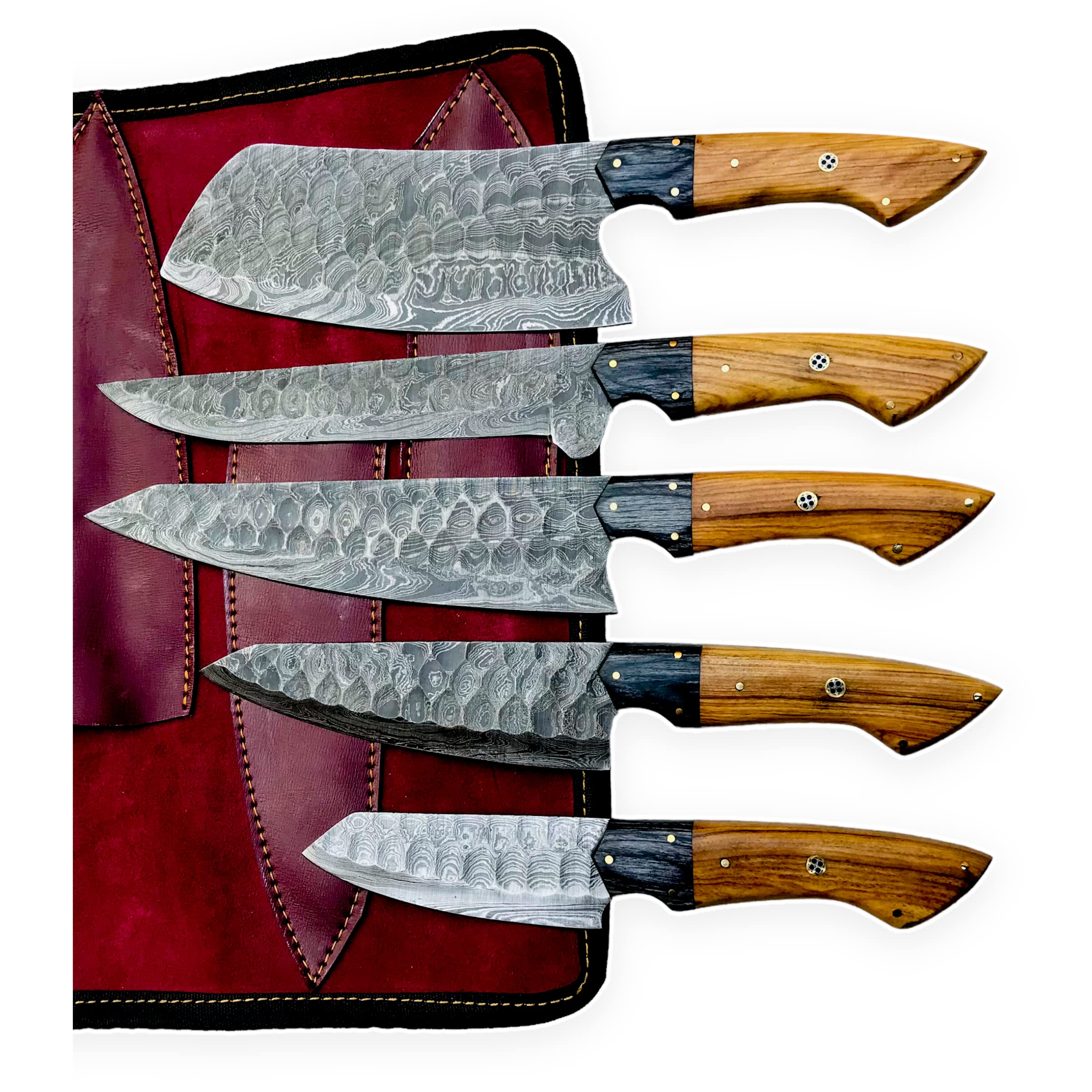 Premium 5-Piece Handmade Damascus Steel Chef Knife Set with Sheath - High-Quality Kitchen Cutlery for Professional Chefs & Home Cooking - Perfect Gift for Men, Women, Mother's Day & Housewarming - Ideal for Slicing, Dicing & Food Prep
