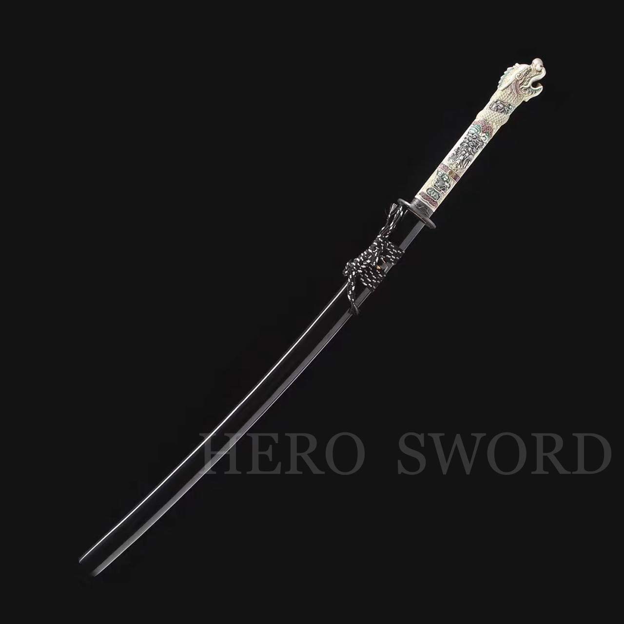 Handmade Full Tang Japanese Samurai Sword - Spring Steel Dragon Head Katana - Ultra Sharp Battle Ready Blade for Cosplay, Martial Arts & Collectors