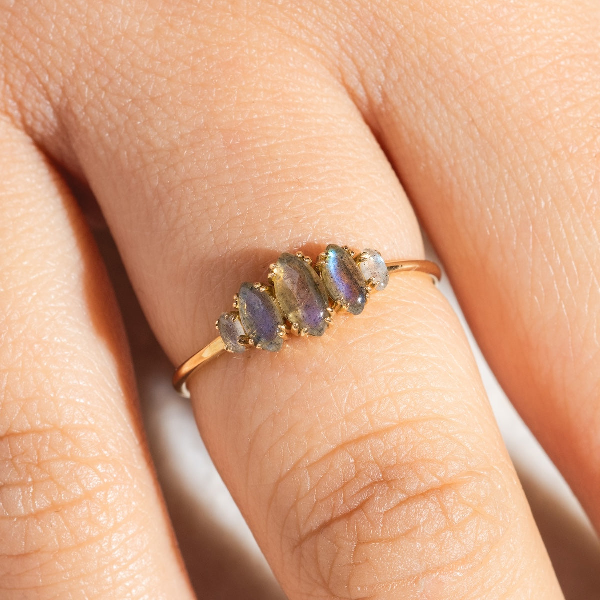 Solid Gold Labradorite Marquise Cluster Ring – Elegant Statement Jewelry for Women, Perfect for Weddings, Parties & Special Occasions
