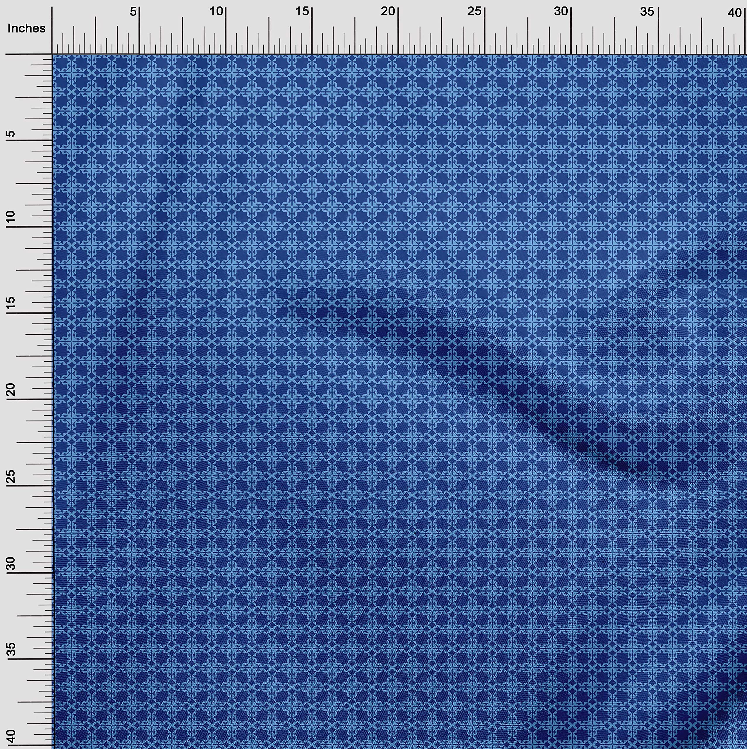 oneOone Cotton Cambric Indigo Blue Geometric Print Fabric by The Yard - 42 Inch Wide for DIY Clothing, Quilting & Home Decor Projects | Premium Sewing Supplies for Dressmaking & Crafting