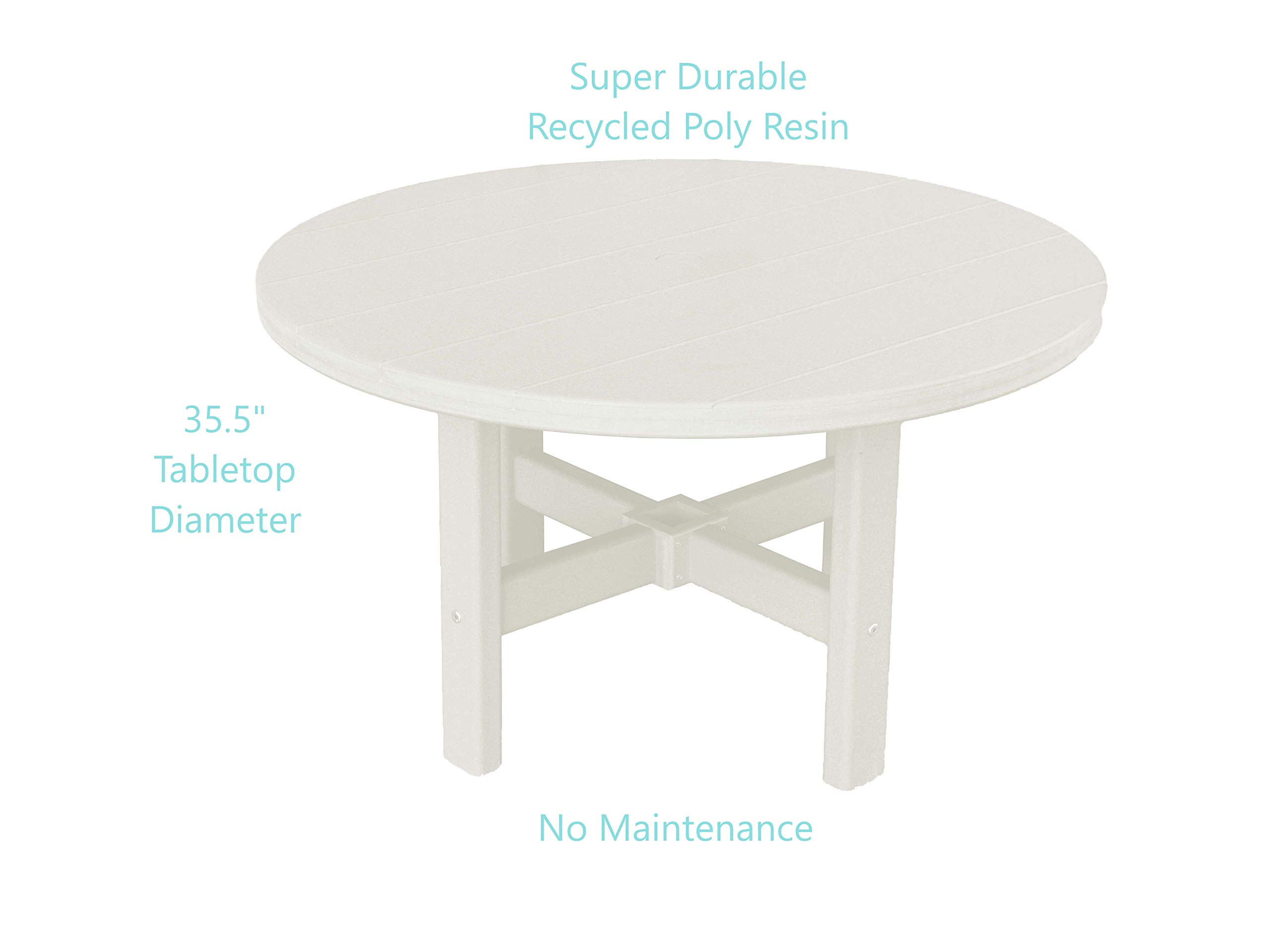 Phat Tommy Round Outdoor Coffee Table - Weatherproof Poly Resin Patio Furniture - Small All-Weather White Garden Table for Backyard, Poolside & Deck Use