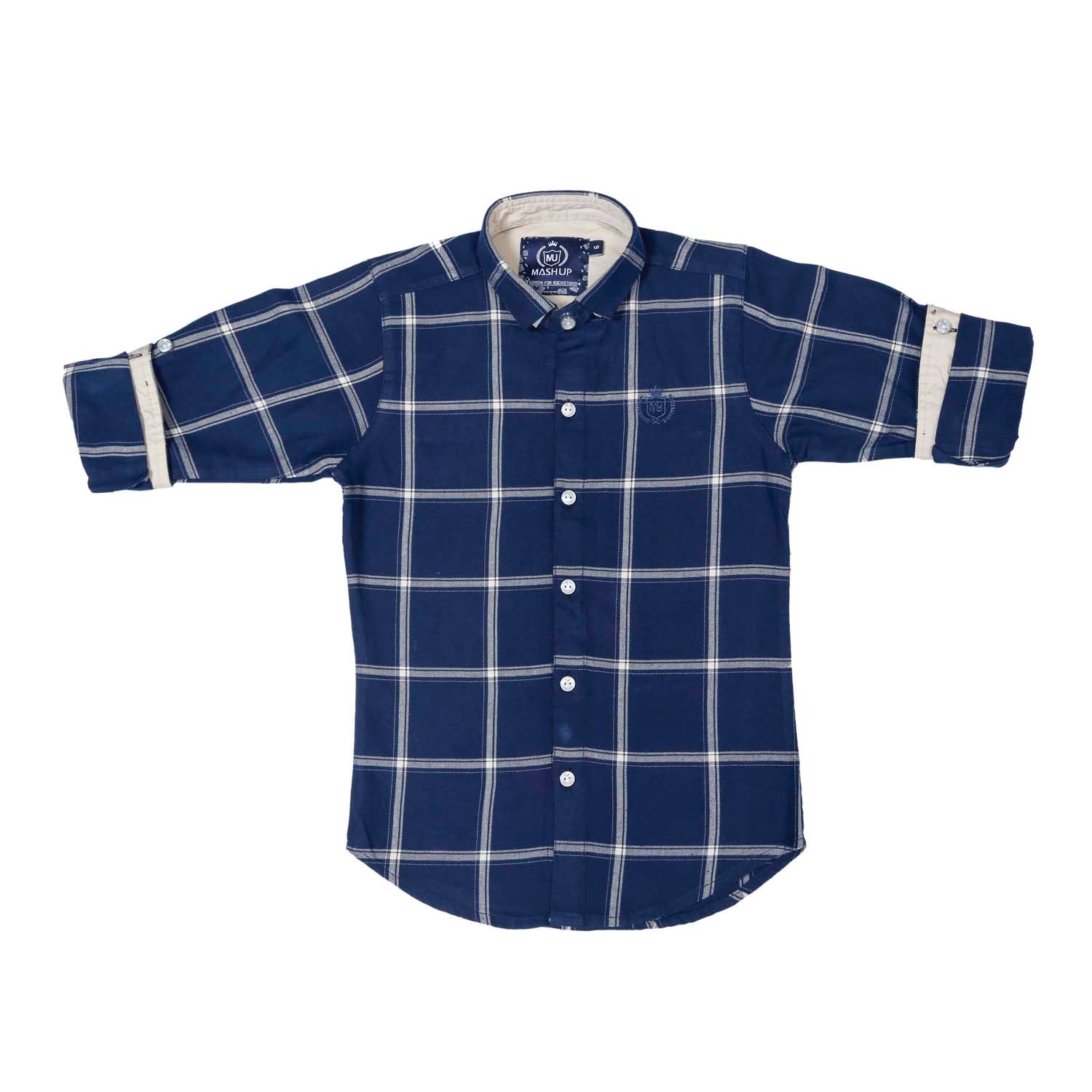 Stylish Navy Blue Checked Shirt for Men - Casual & Formal Wear - Perfect for Office, Date Night & Outdoor Activities
