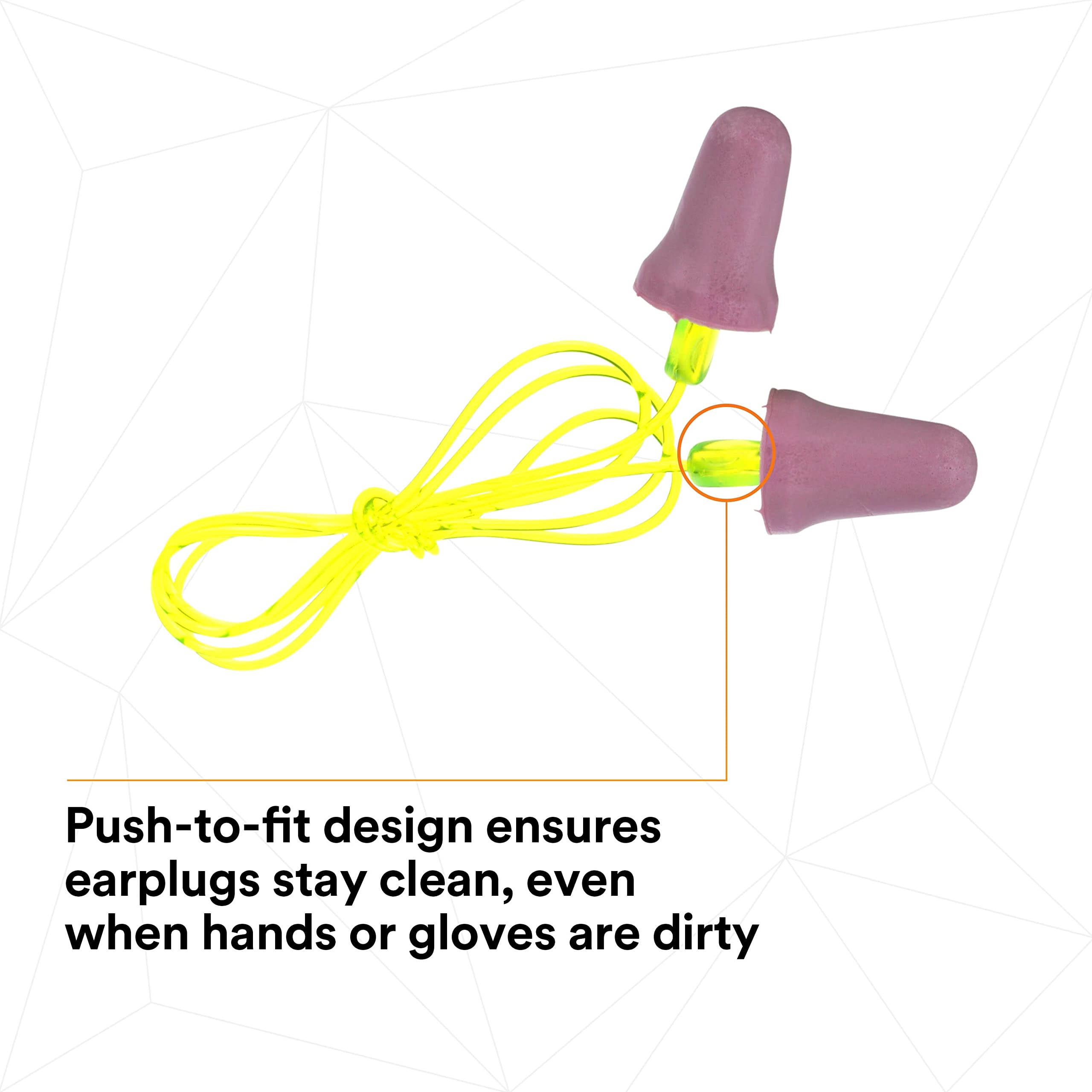 3M No-Touch Push-to-Fit Earplugs P2001 with Cord - Noise Reduction for Sleeping, Studying & Work - Comfortable Hearing Protection for Construction, Travel & Concerts