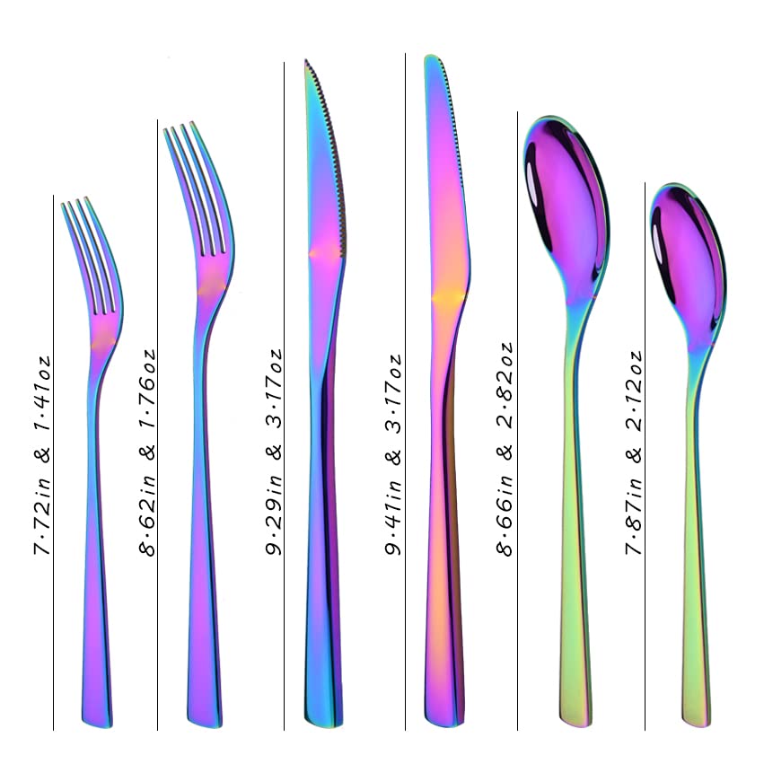 36-Piece Stainless Steel Flatware Set with Steak Knives - Rainbow Silverware Cutlery for 6 People - Mirror Polished, Dishwasher Safe - Perfect for Home, Hotel, Restaurant & Dinner Parties (Multicolor)
