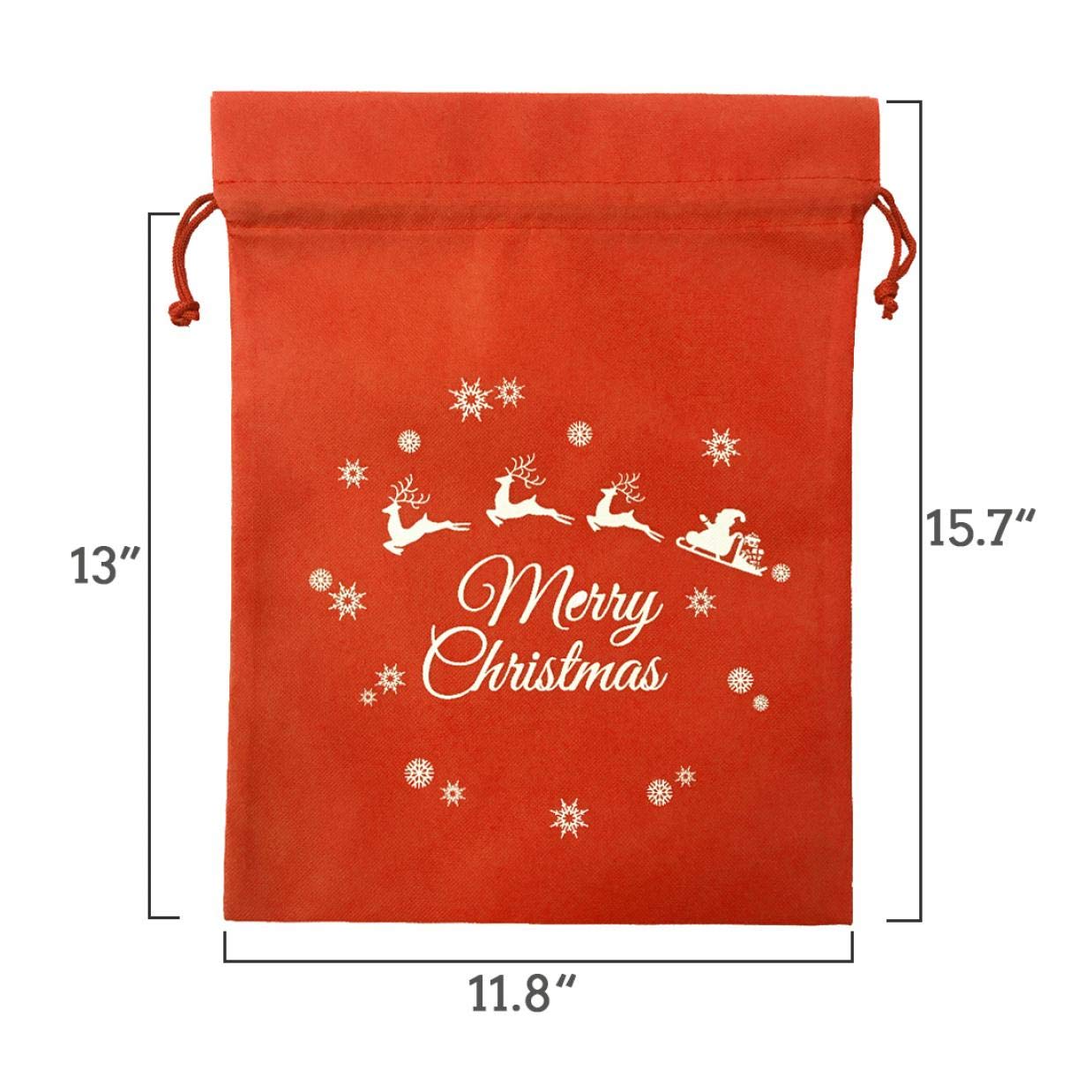 TIENO Christmas Drawstring Gift Bags - 6 Pack Red Holiday Bags 11.8x15.7 Inches for Christmas Presents, Party Favors & Stocking Stuffers