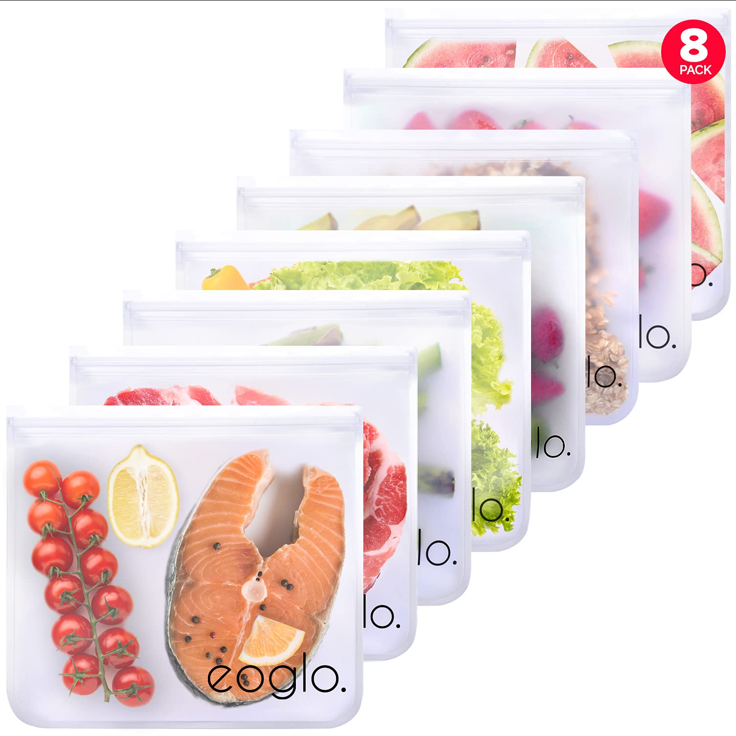 Eco-Friendly Reusable Food Storage Bags - BPA Free, Dishwasher Safe, 8 Pack XL Gallon Size Freezer Bags for Meal Prep, Snacks & Leftovers | Perfect for Home, Office & Travel