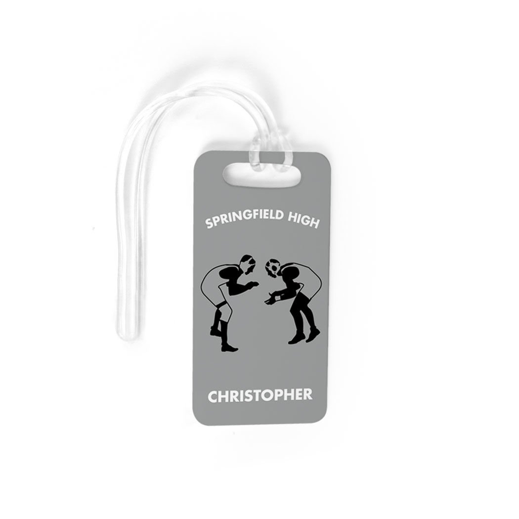 Personalized Wrestling Team Luggage Tag - Gray/Black Small Wrestling Bag Tag with Standard Lines | Ideal for Wrestlers, Coaches & Travel | Perfect for Gyms, Tournaments & Team Events