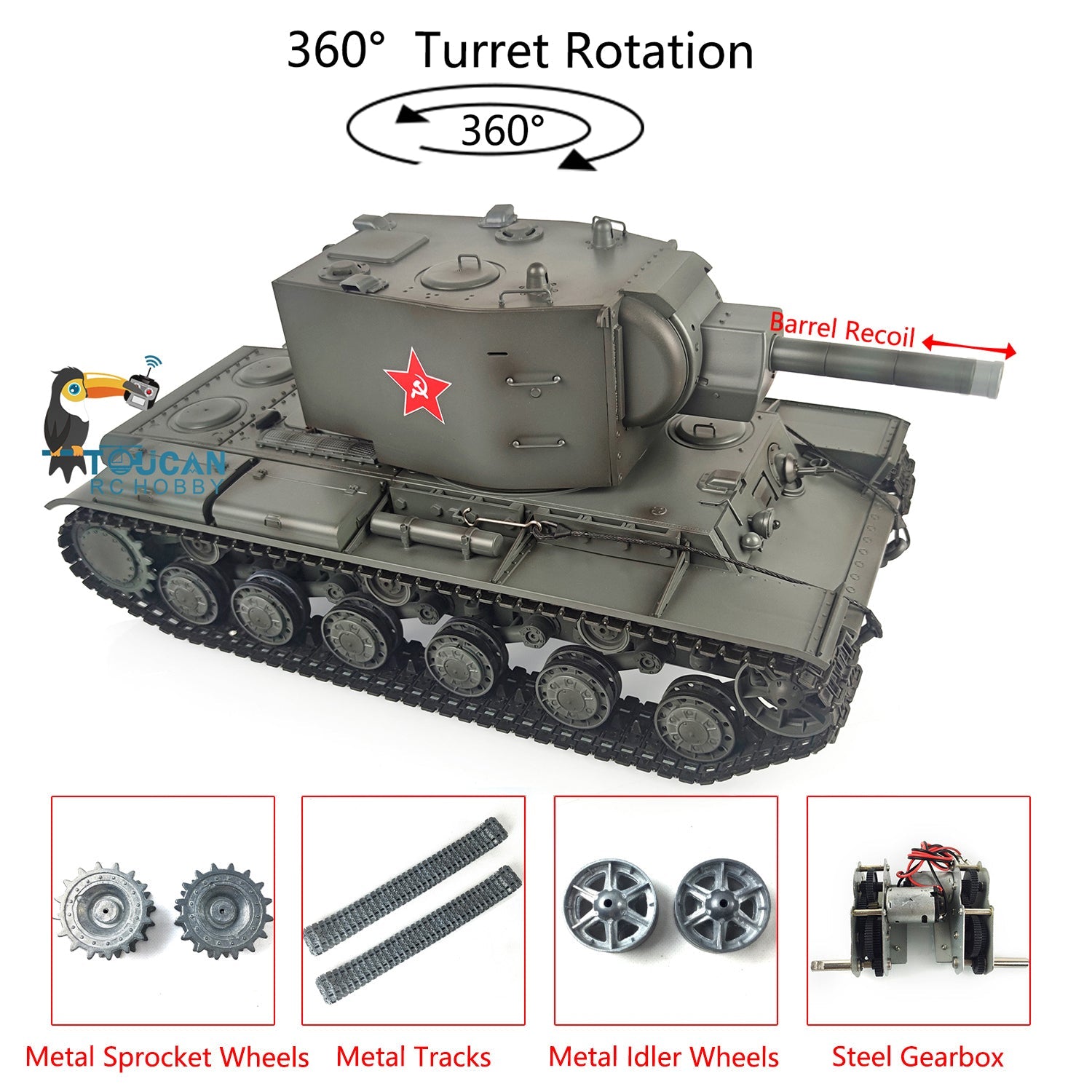 Henglong 1/16 Scale 7.0 Upgraded Remote Control Tank - Soviet KV-2 RTR 3949 with 360° Rotating Turret | Heavy Military RC Truck for Collectors & Battle Simulation