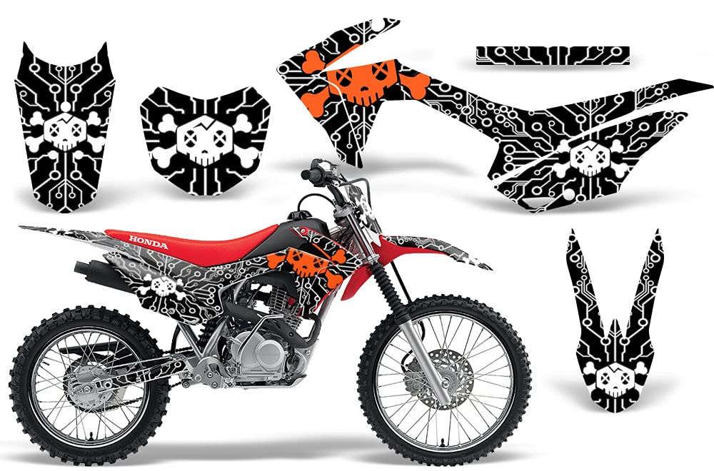 MX Dirt Bike Graphics Kit with Number Plates Sticker Decals for Honda CRF125F 2014-2018 - Circuit White Design | Off-Road Racing & Motocross Customization