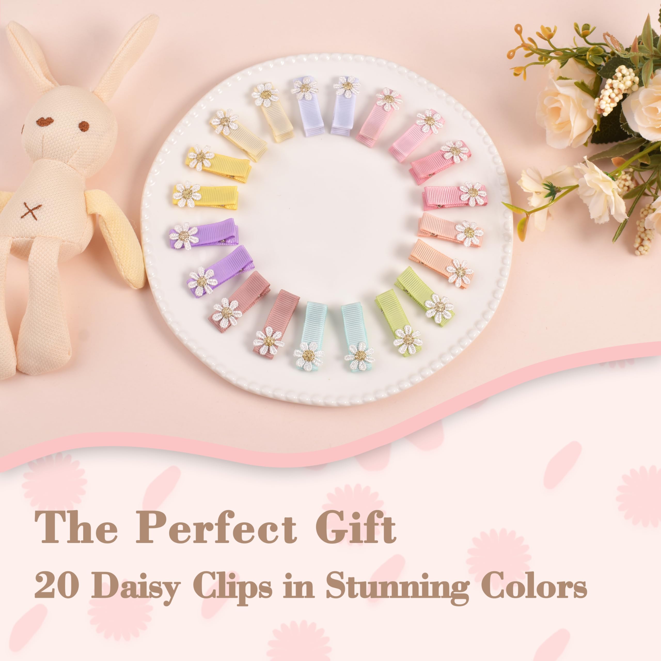 20pcs Daisy Flower Hair Clips for Baby Girls - Non-Slip Fully Lined Barrettes for Fine Hair, Floral Toddler Hair Accessories, Infant Newborn Blossom Hair Pins | Perfect for Daily Wear, Special Occasions & Photo Shoots