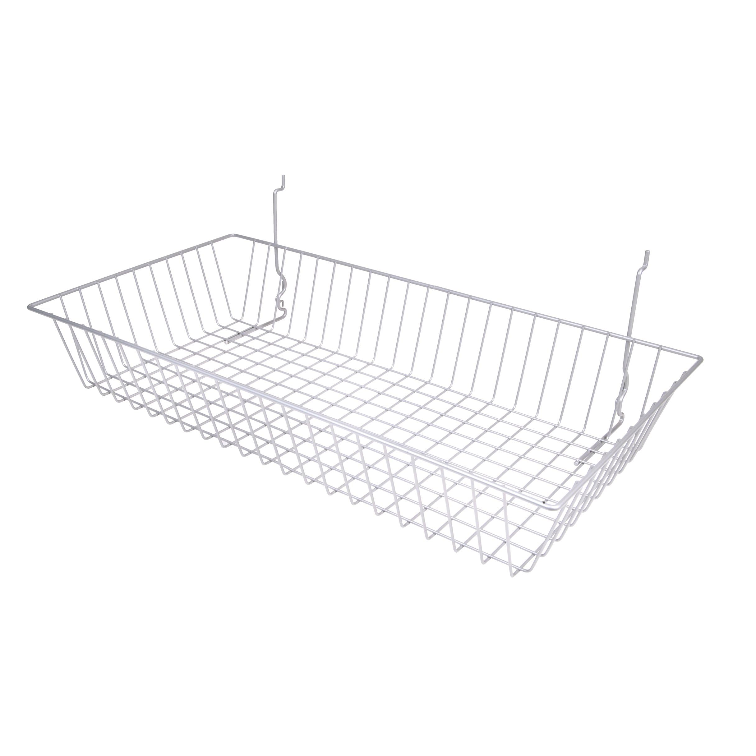 Epoxy Chrome Wire Baskets for Pegboard, Slatwall or Gridwall - Set of 6 Shallow Display Baskets (24