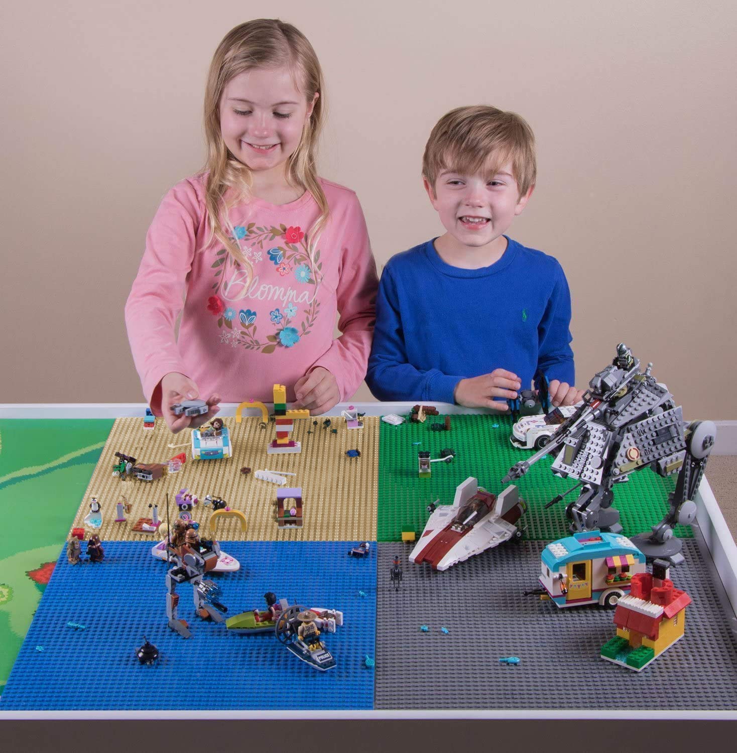 Strictly Briks Lego-Compatible Baseplates 16x16 Inches - 4 Pack (Grey, Blue, Green, Sand) | 100% Compatible with All Major Building Brick Brands | Perfect for DIY Tables, Play Mats & Creative Construction Projects