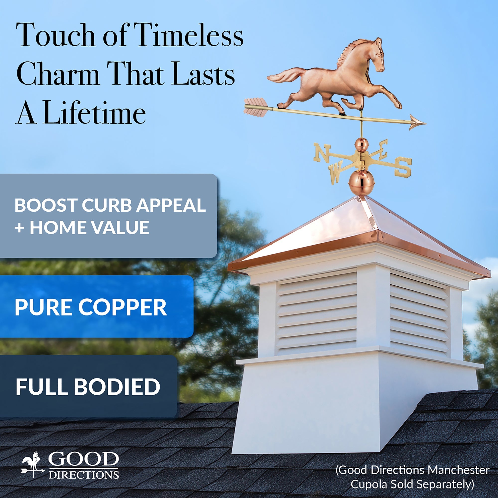 Patchen Horse Weathervane with Arrow - Decorative Copper Garden Ornament for Outdoor Farmhouse & Countryside Decor | Perfect for Barns, Gardens & Rooftops