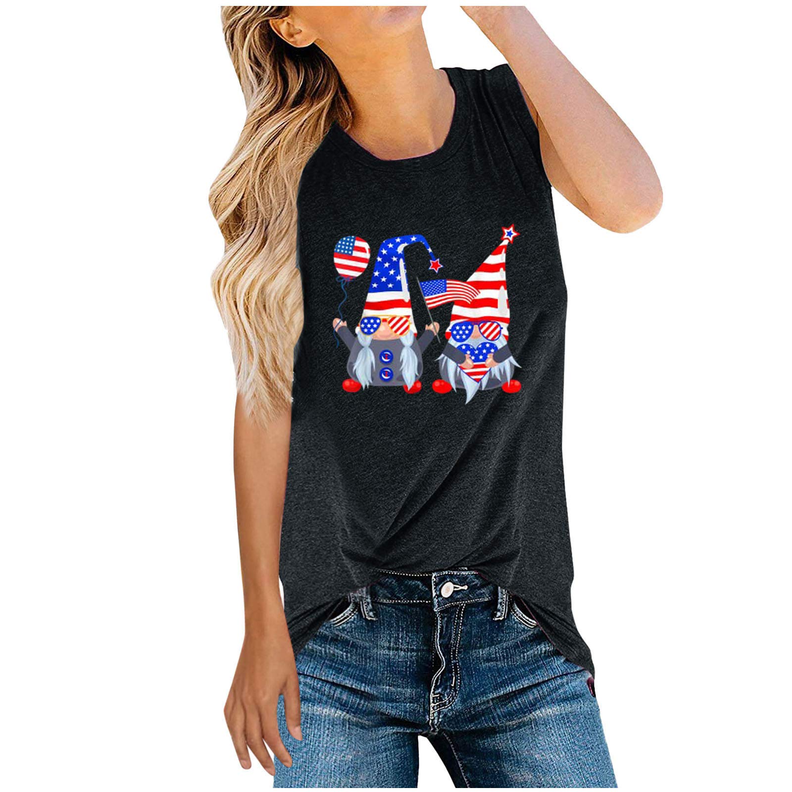 Women's Cropped Tank Tops - 4th of July American Flag Print Summer Casual T-Shirts | Perfect for Independence Day Celebrations, Beach Outings & Summer Festivals