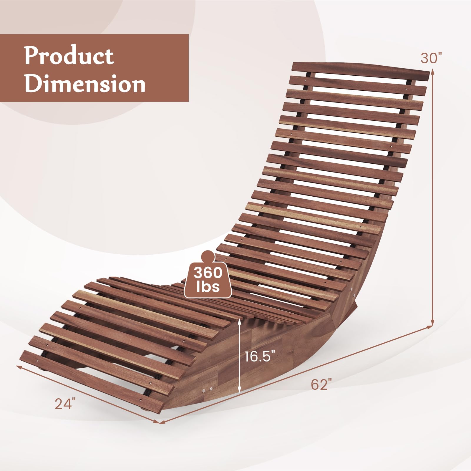 Giantex Outdoor Chaise Lounge Chair Set of 2 - Acacia Wood Patio Lounger with Slatted Design & Rocking Feature, Perfect for Sunbathing, Poolside Relaxation, Beach Lounging, and Backyard Decor