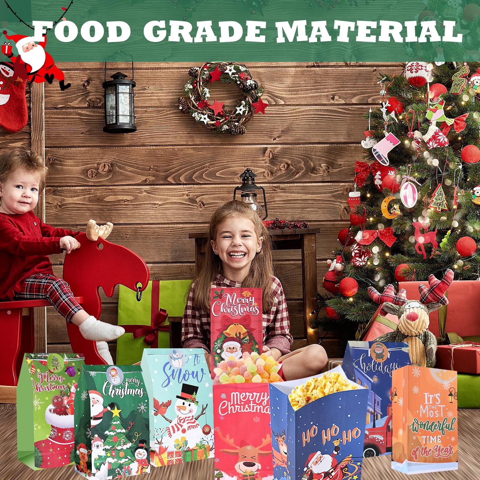 Firstake Premium Christmas Treat Bags - 32pcs Kids Candy Bags for Classroom Parties, Holiday Celebrations & Gift Giving - Reusable Party Favor Bags for Christmas Events, School Activities & Family Gatherings