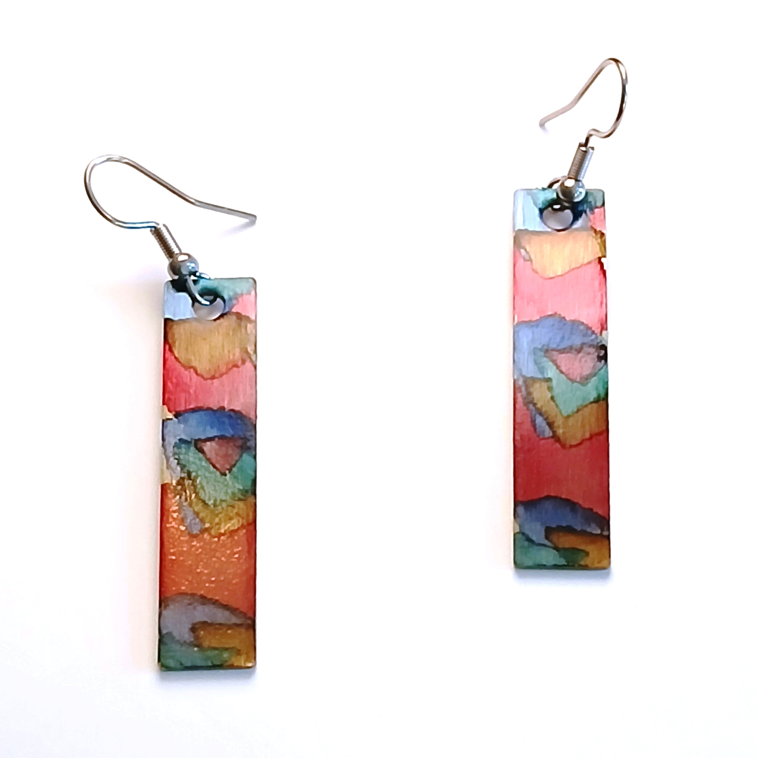 Stainless Steel & Ink Rectangle Earrings - Red | Trendy Geometric Jewelry for Women | Perfect for Parties, Gifts & Everyday Wear