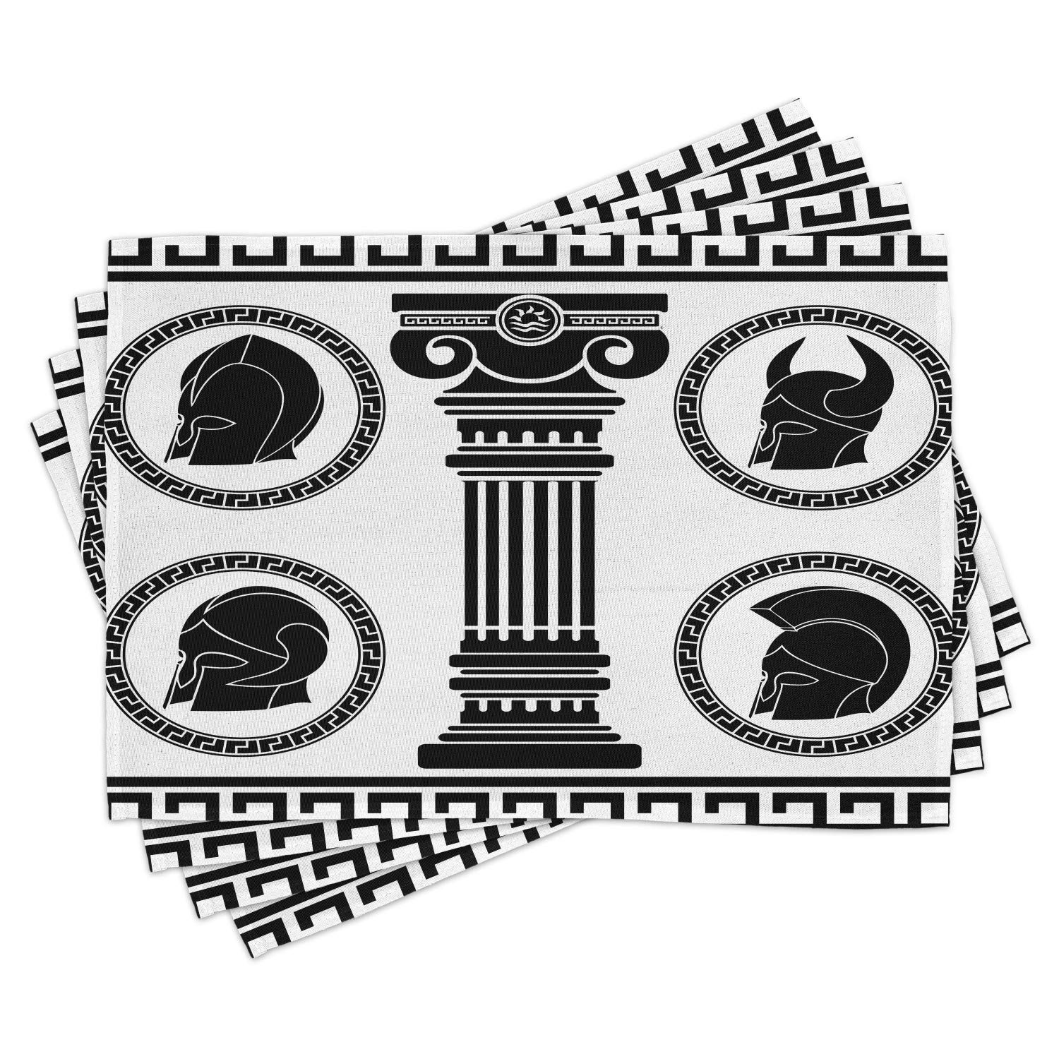 Ambesonne Retro Place Mats Set of 4 - Vintage Circular Frame Design with Antique Accessories, Washable Fabric Table Mats for Dining Room & Kitchen Decor (Black & White) | Perfect for Dinner Parties, Holiday Gatherings & Everyday Use