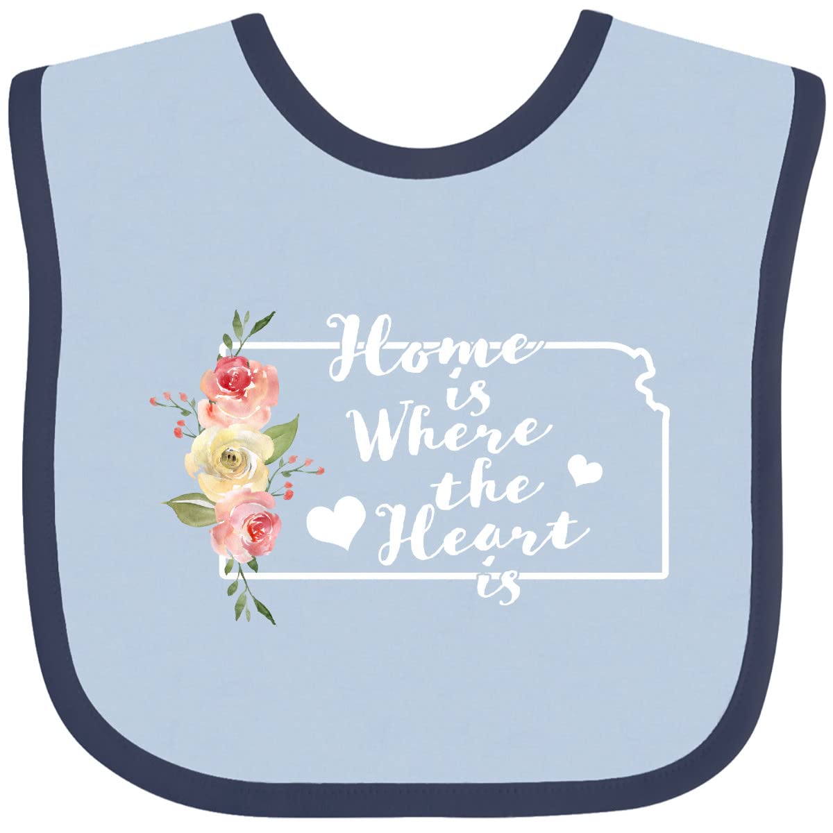 Inktastic Kansas Home Is Where the Heart Is Watercolor Floral Baby Bib - Soft Cotton Drool Bib for Newborns & Infants - Perfect for Feeding Time, Playtime & Photo Shoots