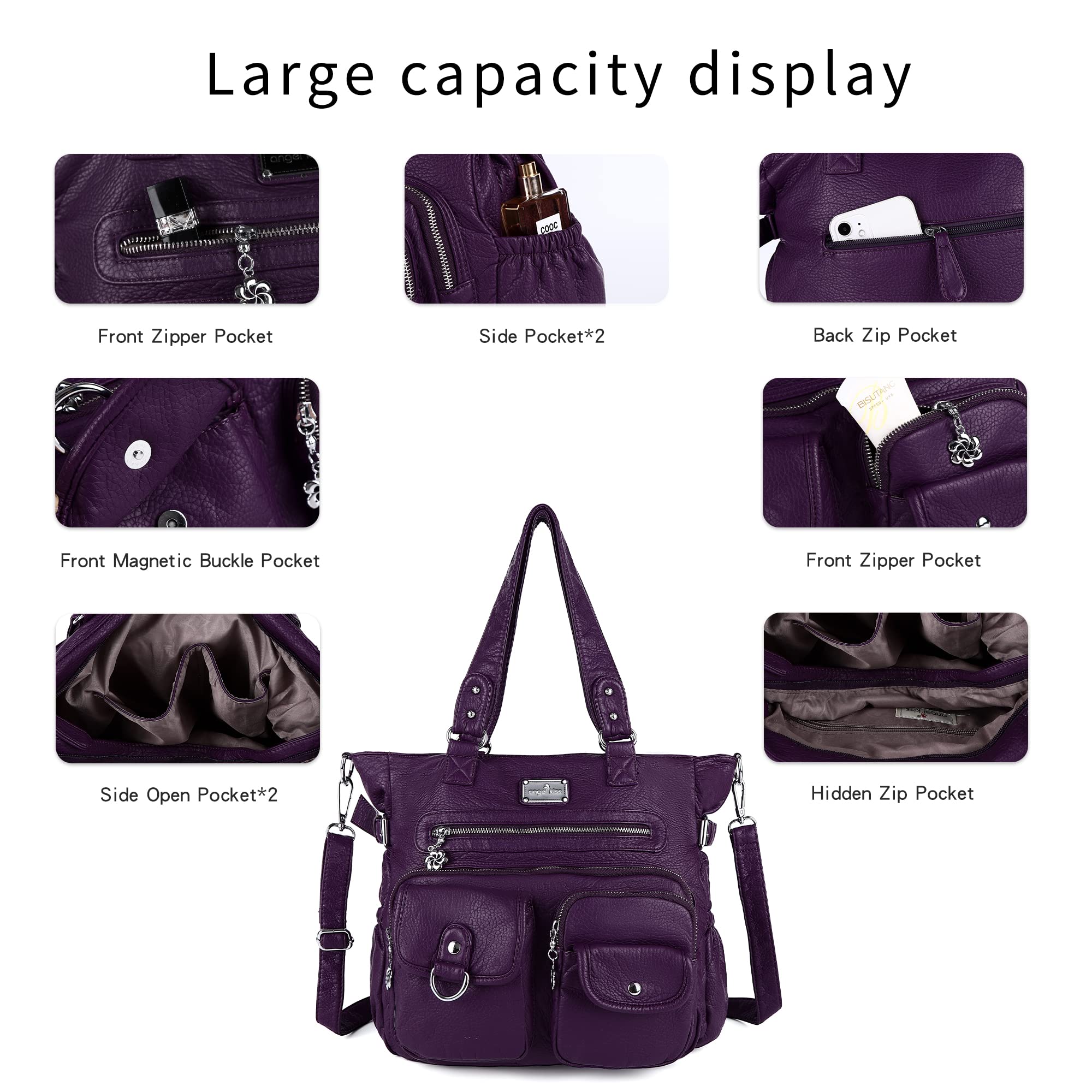 Angelkiss Women's PU Tote Shoulder Bag with Pockets - Perfect for Work & Travel