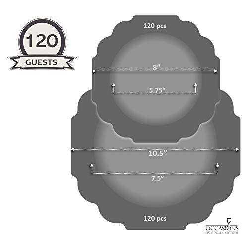 240-Pack Heavyweight Disposable Plastic Plates for Weddings & Parties - 120x10.5'' Dinner Plates + 120x8'' Appetizer Plates in Imperial Aqua & Silver | Perfect for Large Gatherings, Catering Events & Special Occasions