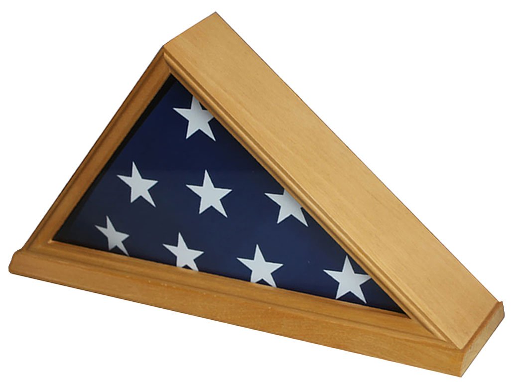 Premium Solid Oak 5' x 9.5' American Flag Display Case - Memorial Flag Holder for Burial, Funeral & Veteran Flags (Oak Finish) - Perfect for Home, Office & Military Tribute Displays