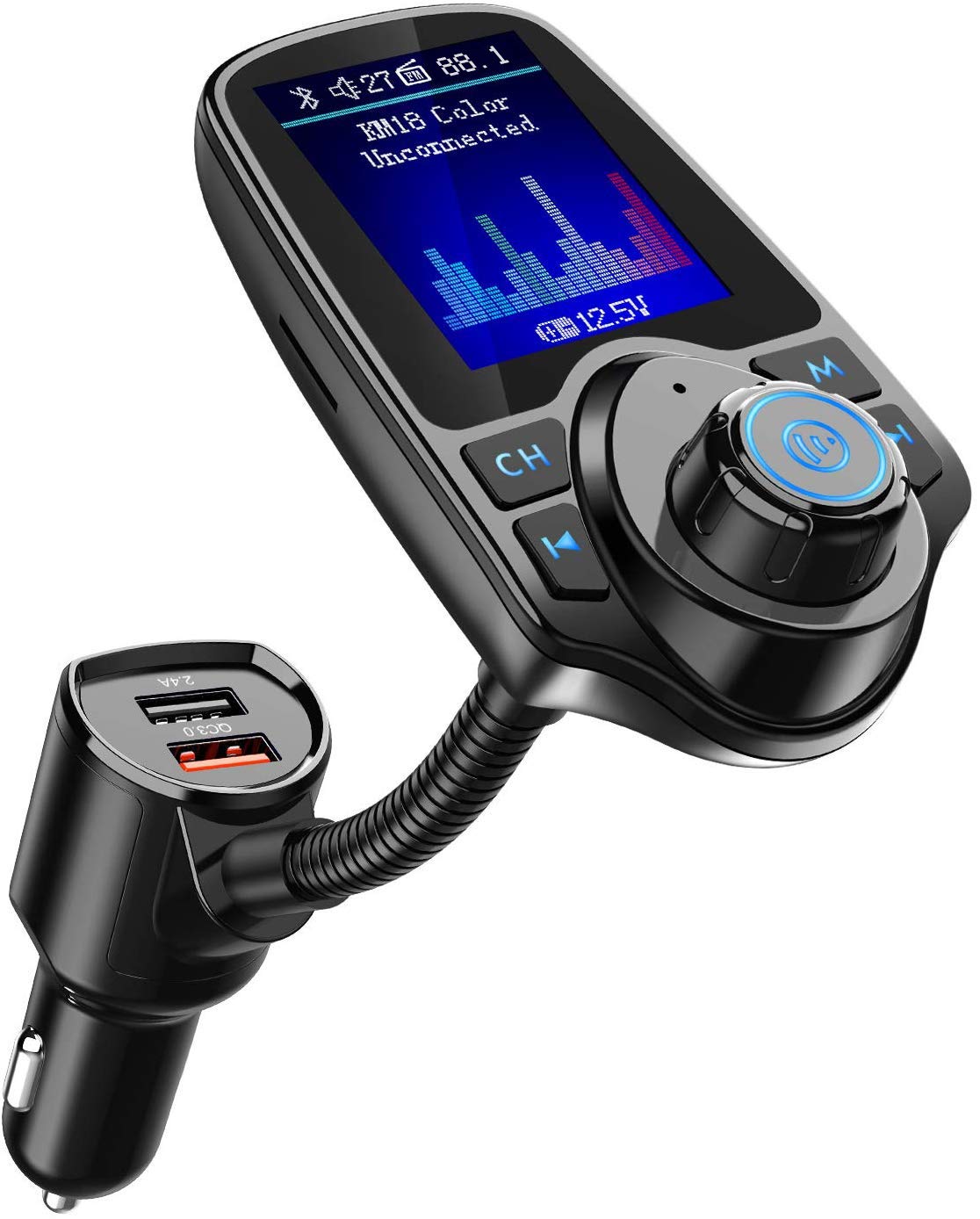 Nulaxy KM18 Wireless Bluetooth FM Transmitter for Car - 1.8