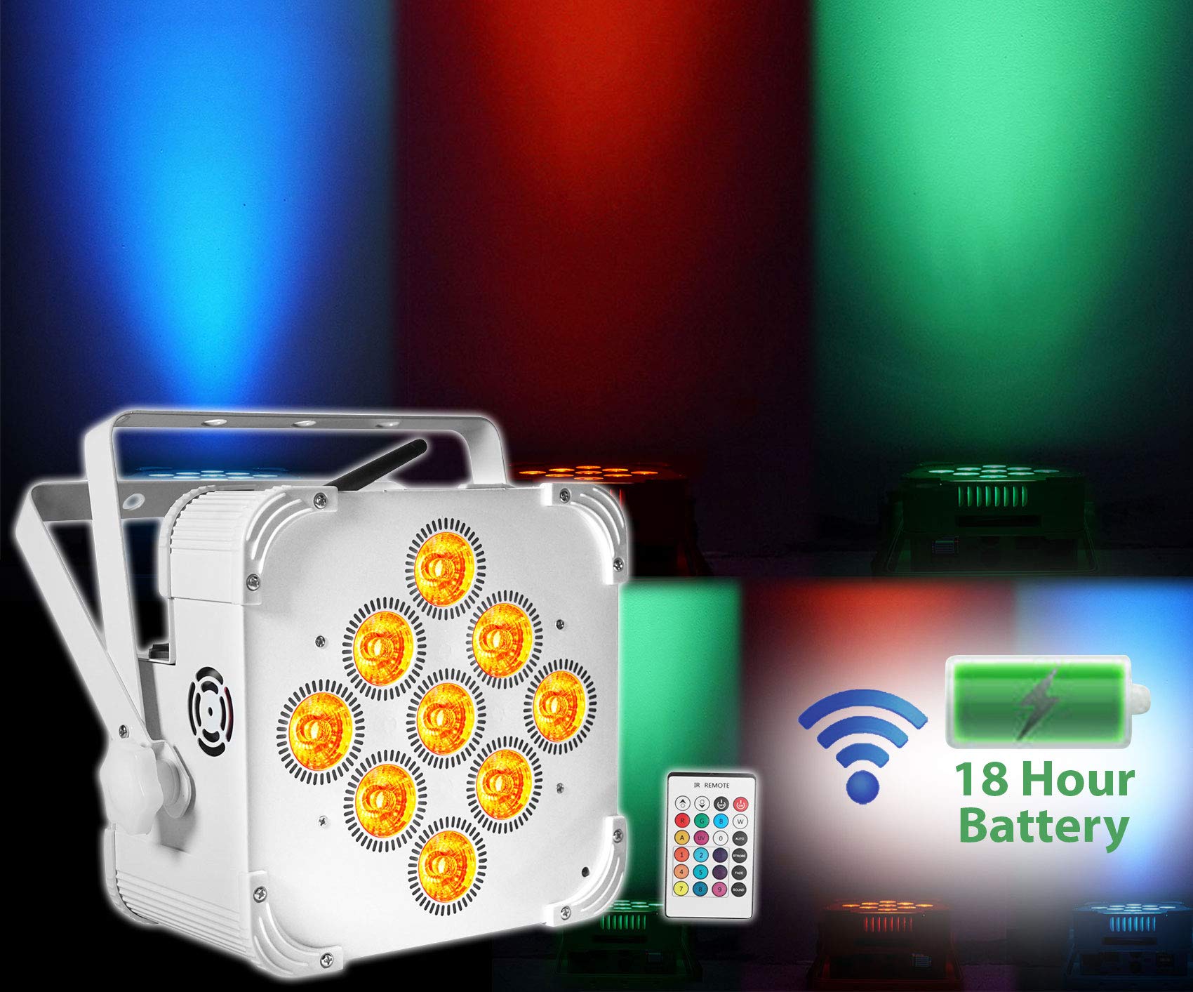 Rockville 4-Pack PAR 60 White LED Rechargeable Wash Lights with Wireless DMX Controller - Stage Lighting for Concerts, DJ Shows & Events