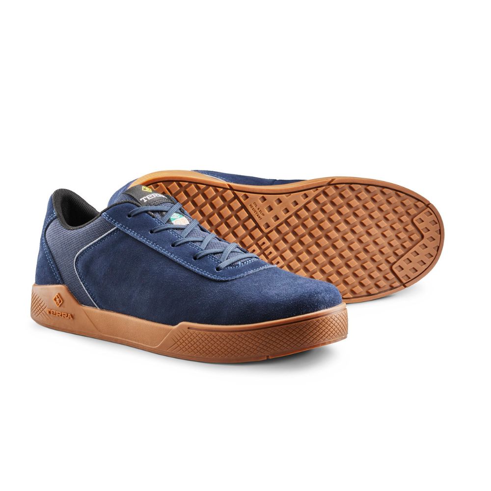**TR0A838YNVU Men's Aluminum Toe Skate Shoes - Lightweight Safety Sneakers for Work & Sports - Navy Blue - Non-Slip, Breathable for Construction, Warehouse & Skateboarding**