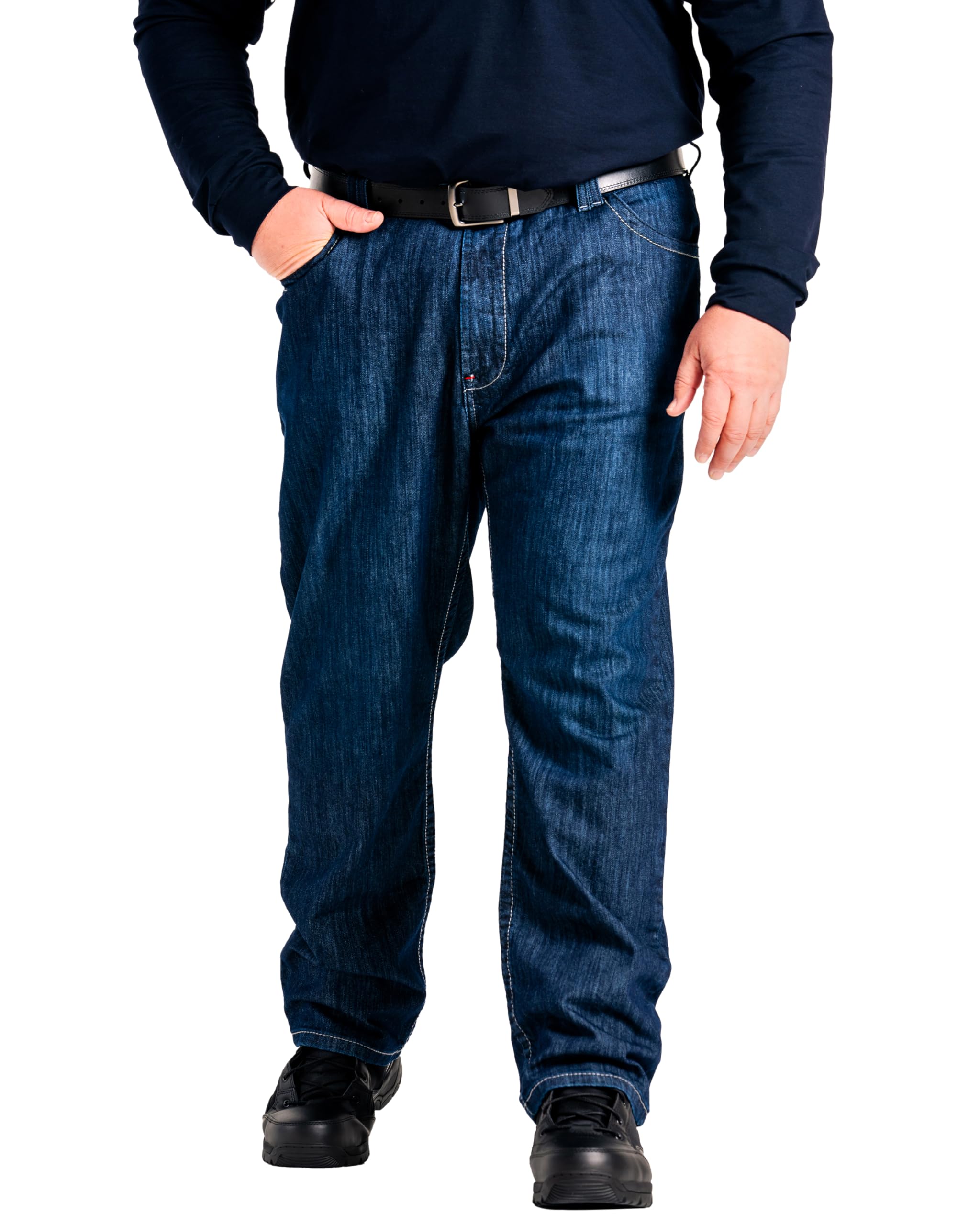 LAPCO FR Men’s Low Rise Flex Jeans - Flame Resistant Stretch Fit Work Pants, Medium Wash Denim for Construction & Industrial Safety