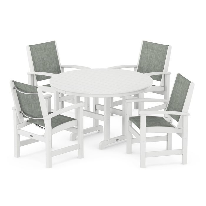 POLYWOOD Coastal 5-Piece Round Farmhouse Dining Set - Outdoor Patio Furniture for Backyard, Poolside & Beach House Dining