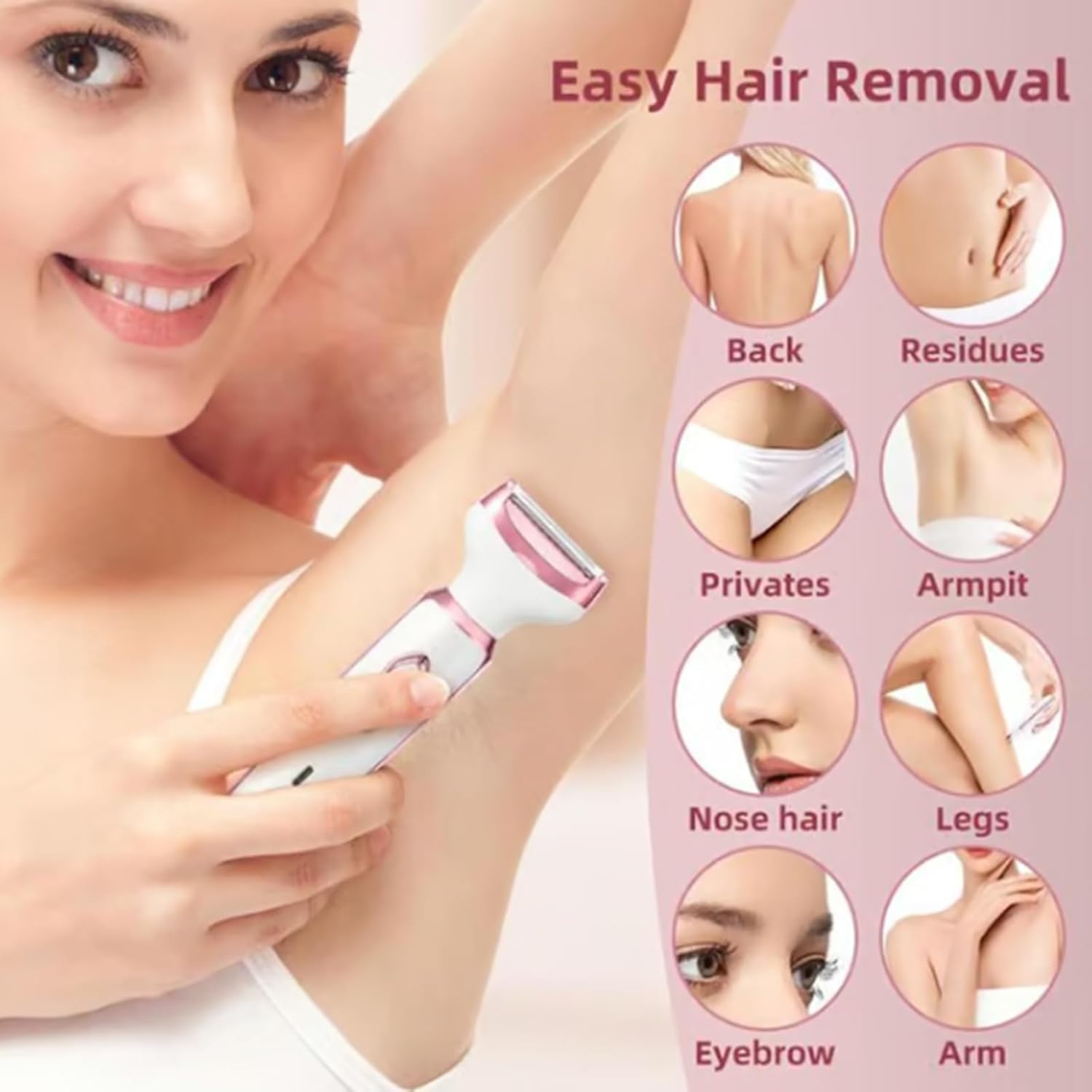 **Taletseten 4-in-1 Rechargeable Waterproof Electric Shaver for Women – Painless Hair Removal for Legs, Underarms & Bikini Area | Smooth & Comfortable Shaving at Home or Travel**
