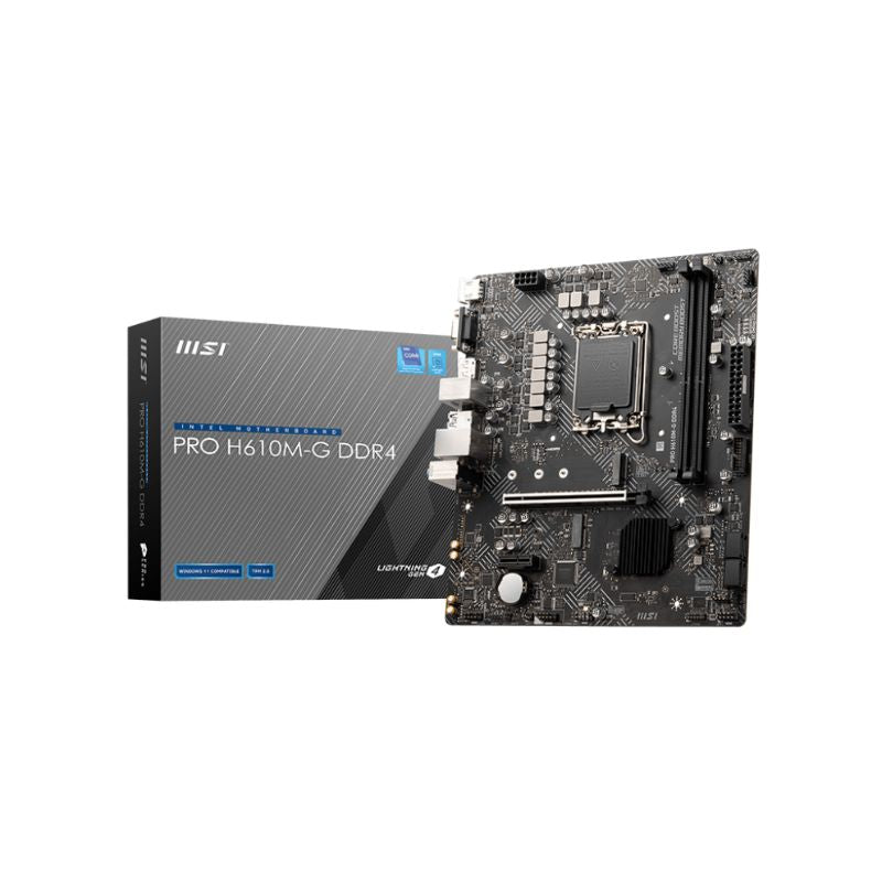 MSI PRO H610M-G DDR4 Micro ATX Motherboard - Intel H610 Chipset, 2x DDR4 Slots, 4x SATA, 1x M.2 - Perfect for Gaming PC & Office Workstation Builds