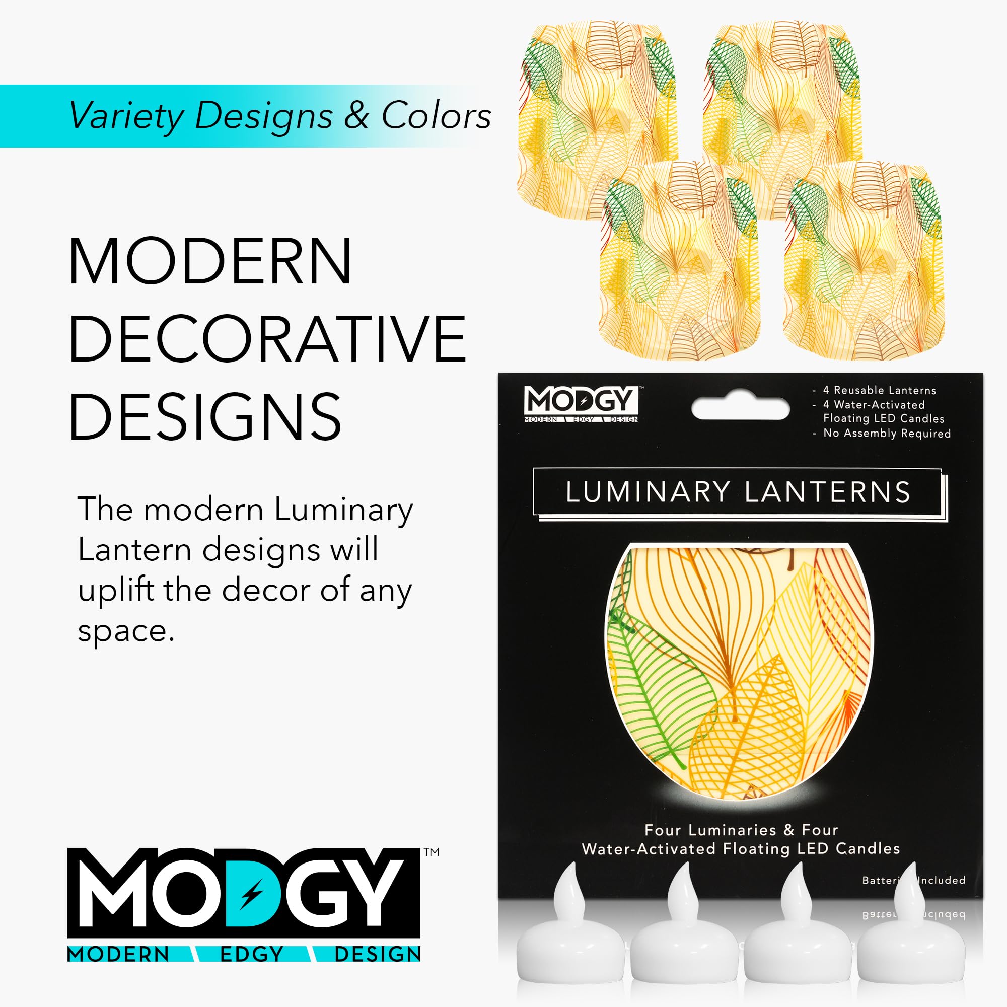 MODGY 4-Pack Floating LED Candles with Batteries - Waterproof Luminary Lanterns for Weddings, Parties, Patio Decor & Outdoor Celebrations - Perfect for Pool, Garden & Table Centerpieces