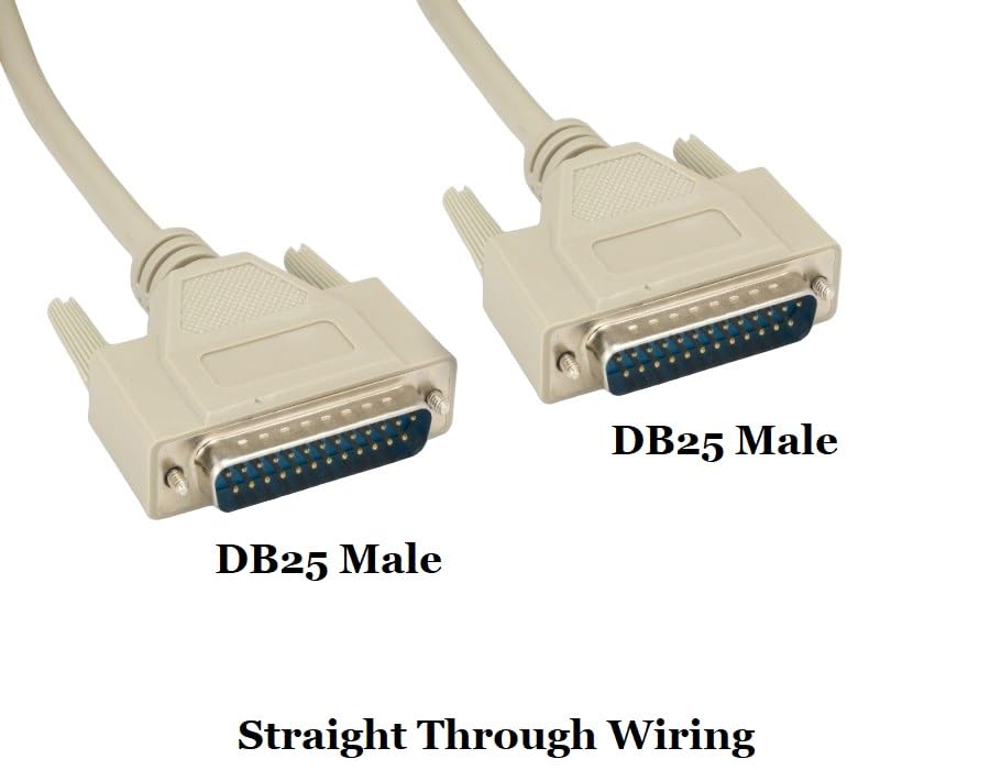 Shielded RS232 Serial Cable DB25 Male to DB25 Male - 3/6/10/15/25/50/100 FT Length Options - Durable Molded Beige Design for Industrial Equipment, POS Systems & Legacy Computer Connections
