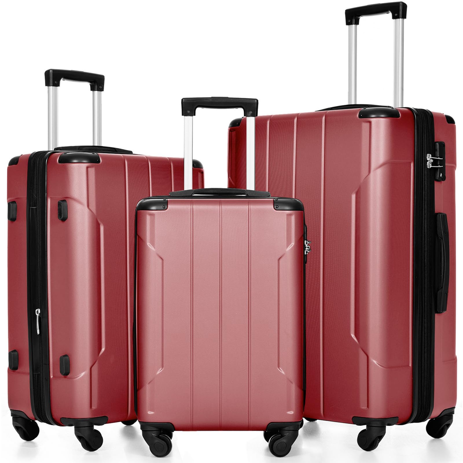 Merax Expandable Lightweight Spinner Suitcase Set with Corner Guards - 3-Piece (20/24/28 Inch) Red Luggage for Travel, Business Trips & Vacations