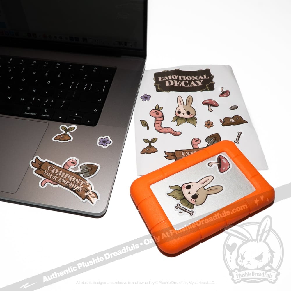 Plushie Dreadfuls Compost Your Enemies Sticker Sheet - Unique Funny Stickers for Laptops, Water Bottles & DIY Crafts | Dark Humor Gifts for Friends