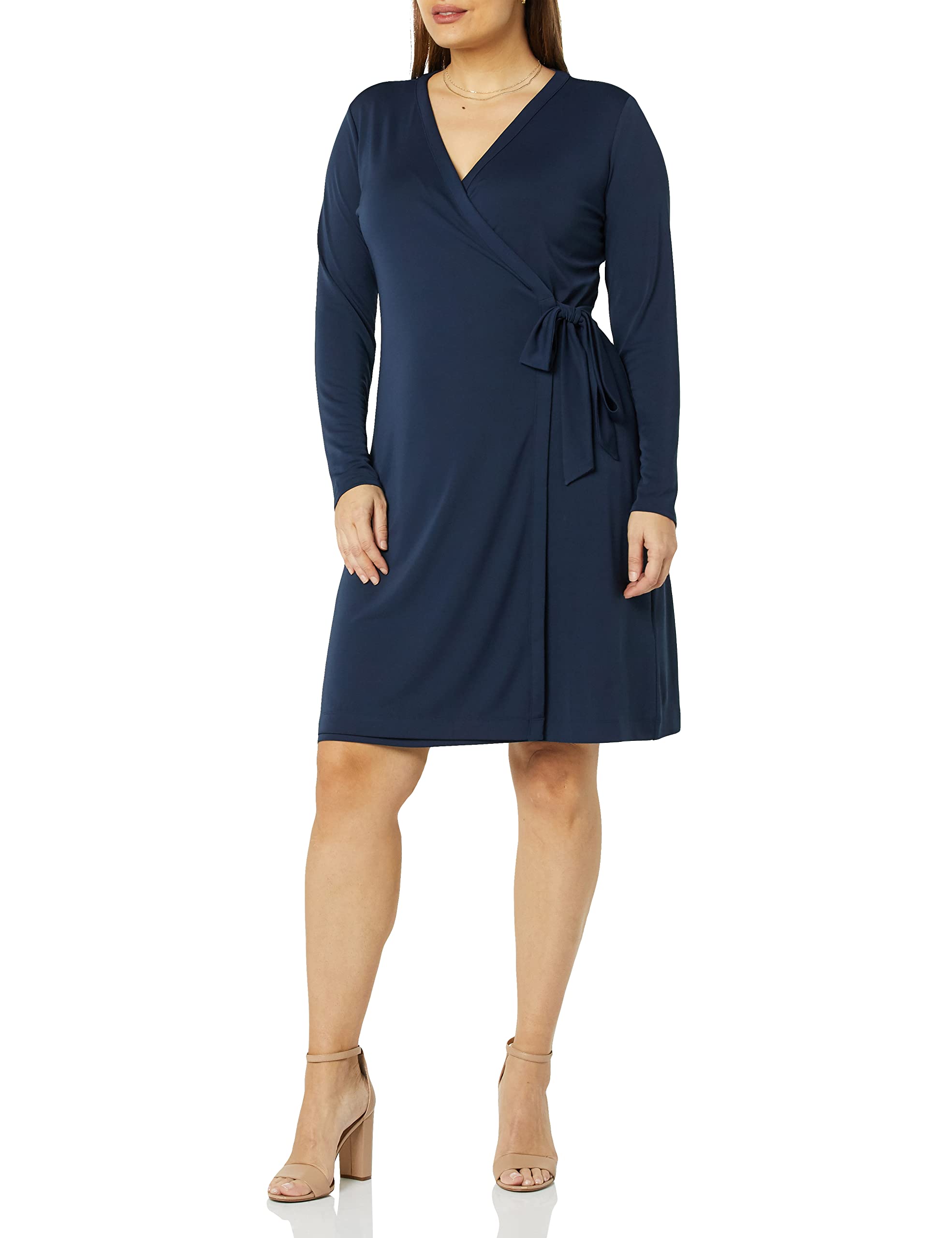 Amazon Essentials Women's Long Sleeve Wrap Dress - Flattering Casual & Office Wear for Women, Perfect for Work, Date Night and Special Occasions