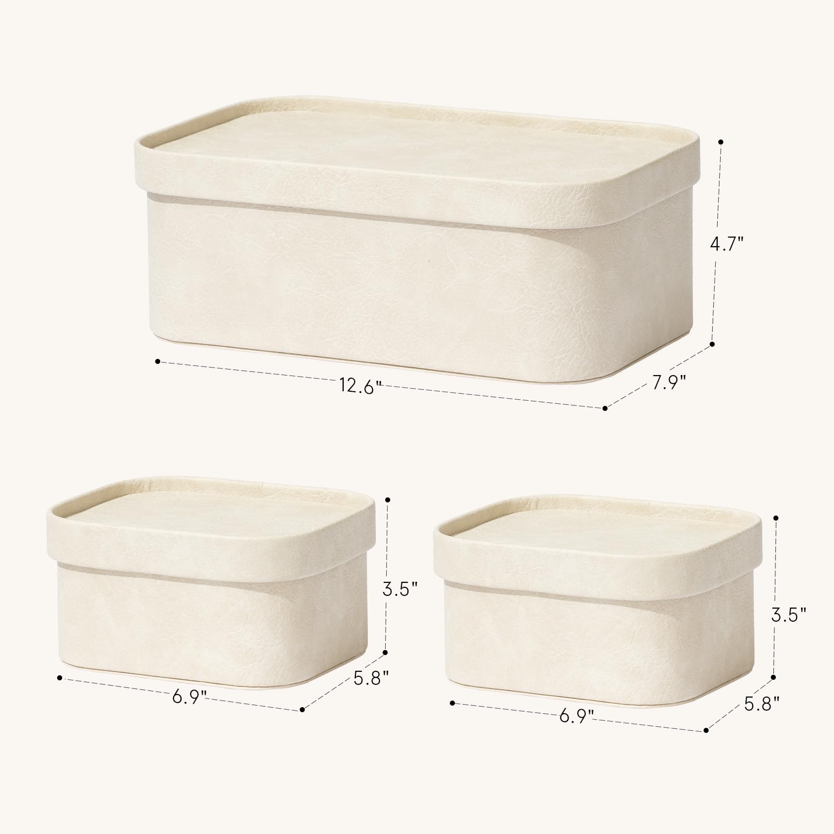 La Jolie Maison 3-Piece Vegan Leather Storage Box Set with Lids - Stackable Decorative Organizer Boxes for Home, Office & Closet - Beige Storage Containers for Jewelry, Makeup & Small Items