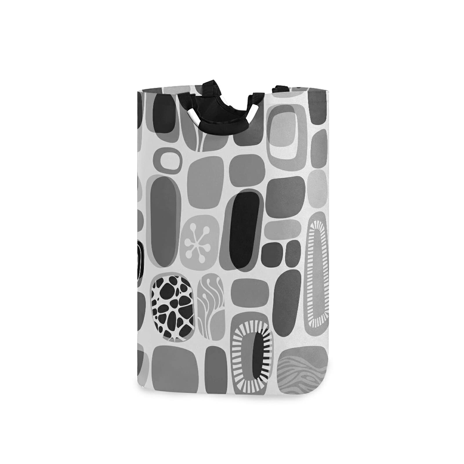 Vintage Geometric Laundry Hamper Basket - Foldable Waterproof Dirty Clothes Bin with Handles, Retro Black Grey Pattern for Bathroom Storage & Toy Organization | Perfect for Small Spaces, College Dorms & RV Living