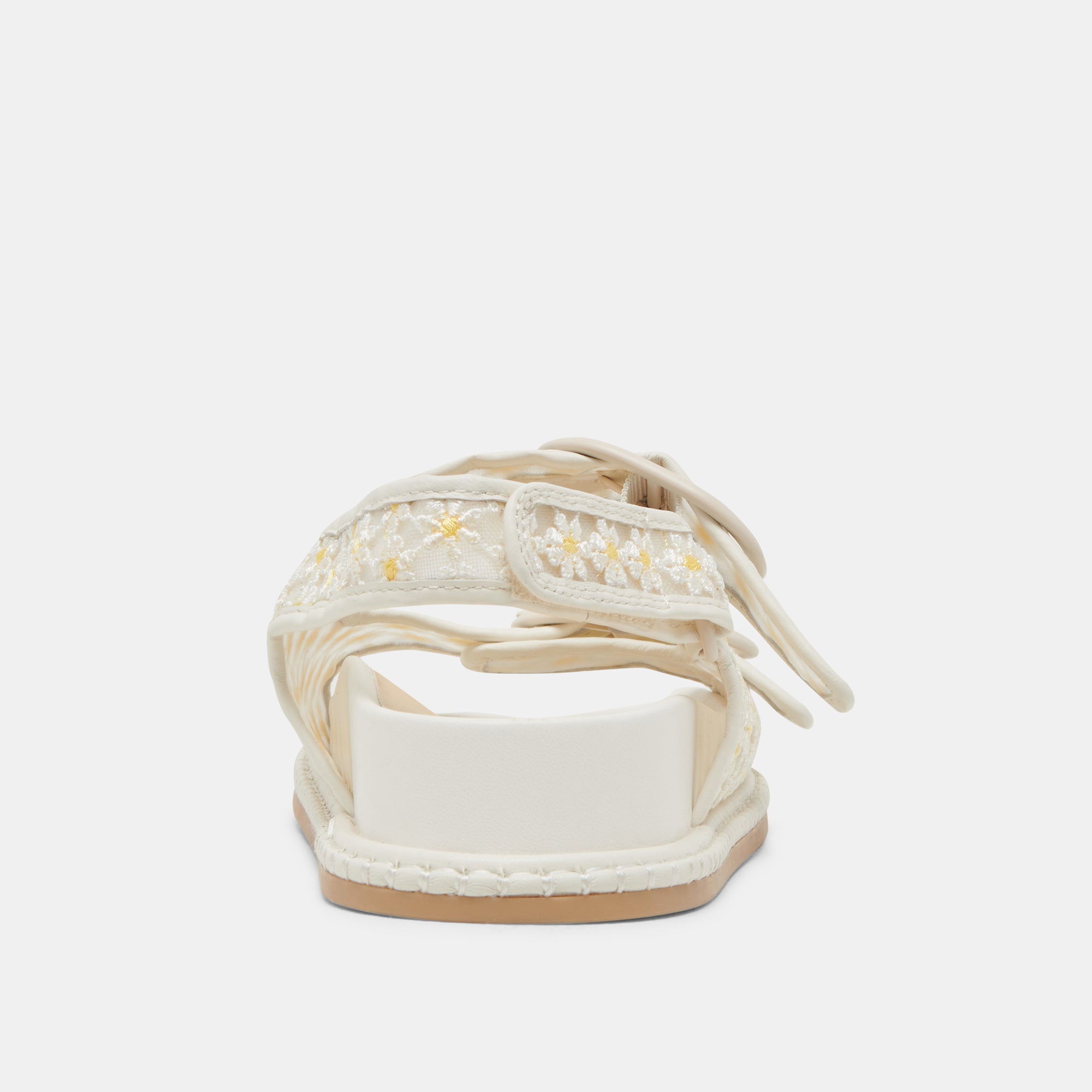 Stuart Floral Sandals for Women - White & Yellow Mesh Summer Sandals with Flower Design | Comfortable Beach Sandals for Vacation, Walking, and Outdoor Activities