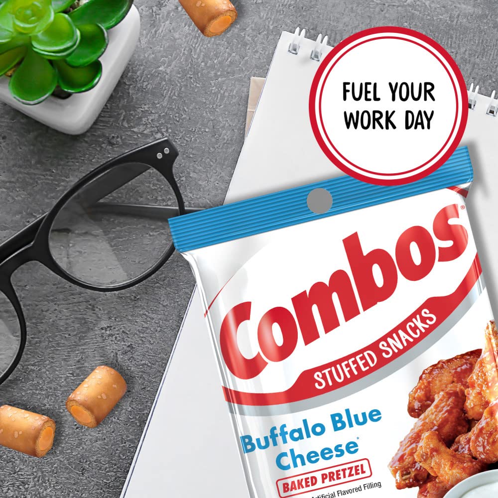 COMBOS Buffalo Blue Cheese Pretzel Baked Snacks - 6.3 Oz (Pack of 12) | Crunchy Cheese-Filled Pretzel Bites | Perfect for Parties, Game Day & On-the-Go Snacking
