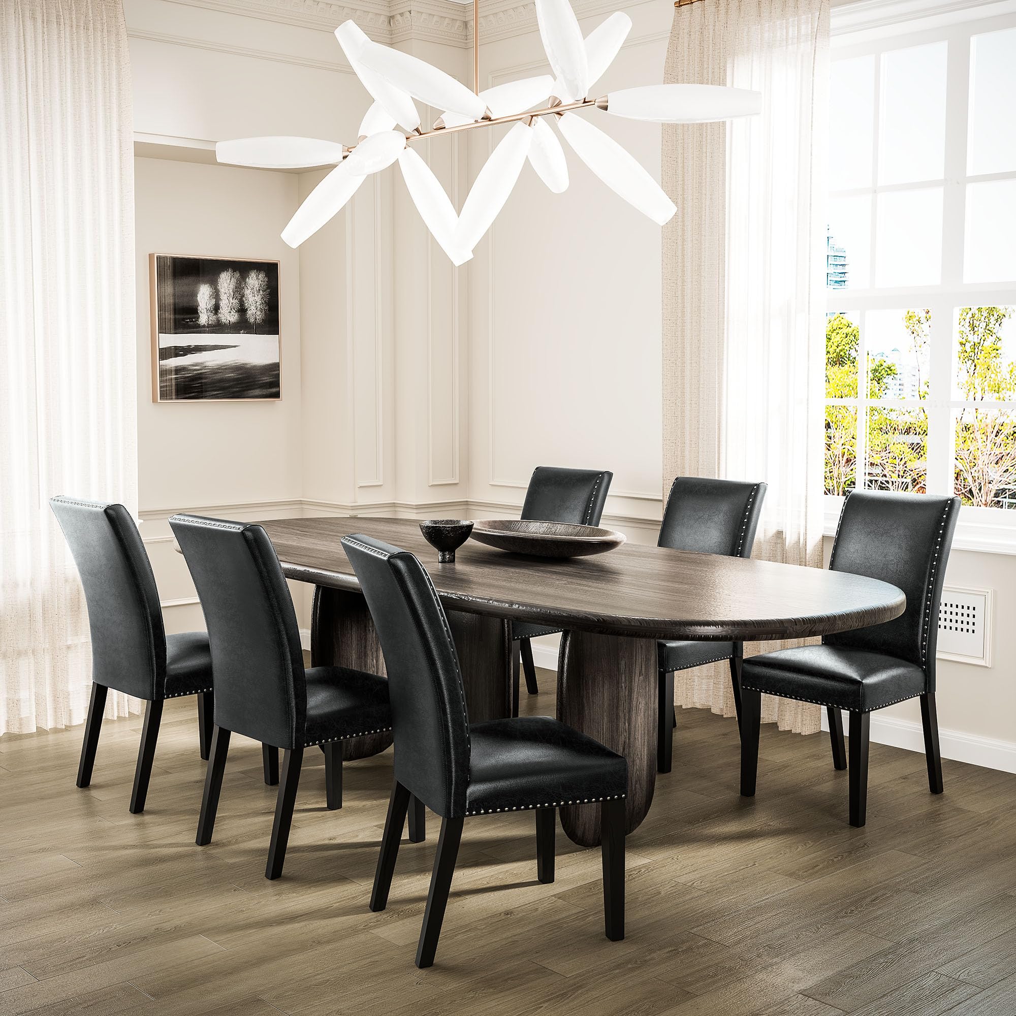 LEEMTORIG Set of 2 Upholstered Parsons Dining Chairs - Faux Leather Kitchen Side Chairs with Nail-Head Trim for Dining Room, Living Room, Bedroom, Outdoor Lounge, Guest & Cafe - Midnight Black CY-1122-BK | Perfect for Home Decor, Restaurant Seating & Patio Furniture