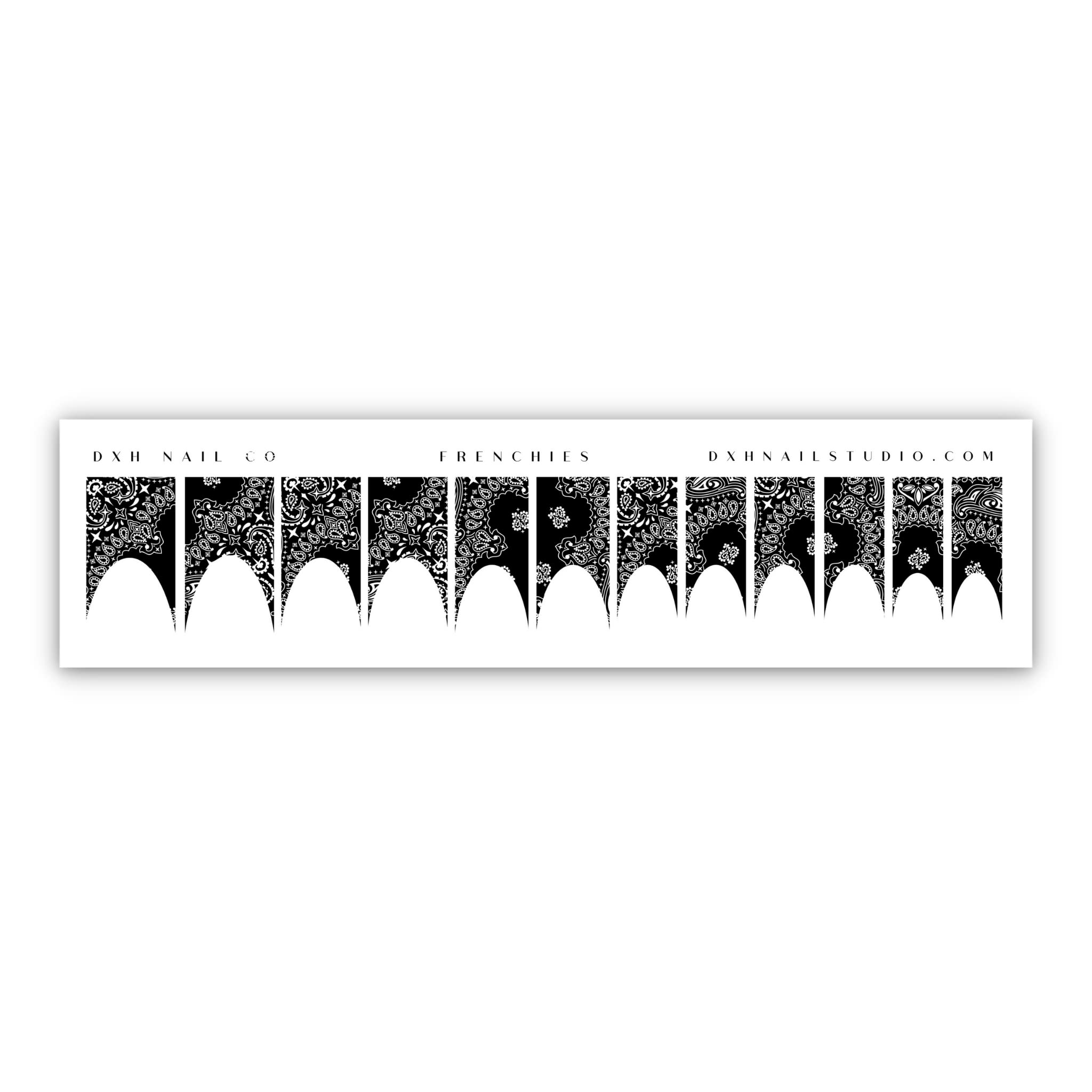 Classic Black Bandana French Tip Nail Wraps - Water Transfer Decals for Nail Extensions & DIY Manicures