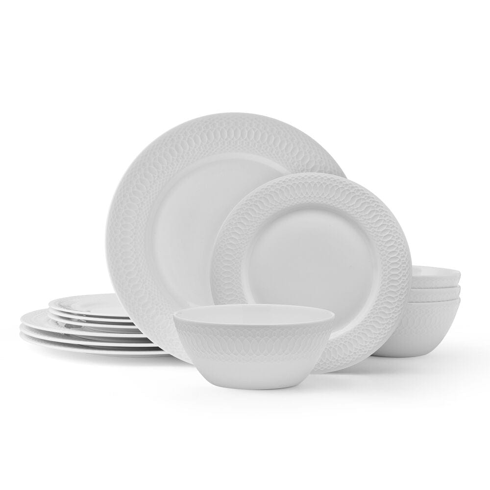 Levi's 12-Piece Dinnerware Set for 4 - Porcelain Plates, Bowls & Mugs - Elegant Dining Set for Family Meals, Dinner Parties & Everyday Use