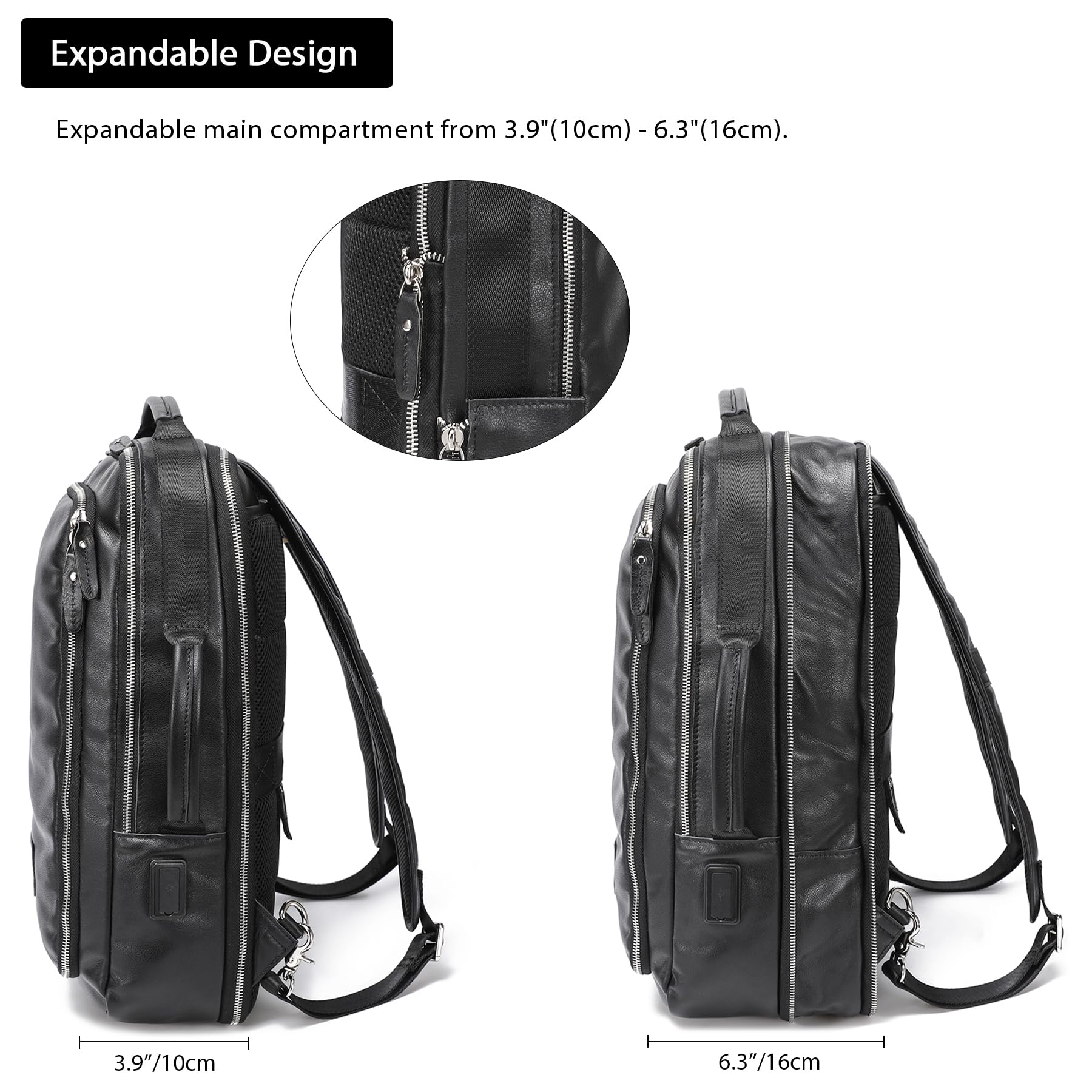 Premium LANNSYNE Vegetable Tanned Leather Backpack for Men - Expandable Laptop Backpack Fits 15.6 Inch Notebook, Durable Travel Rucksack & Stylish Shoulder Tote Bag for Work, College & Outdoor Adventures