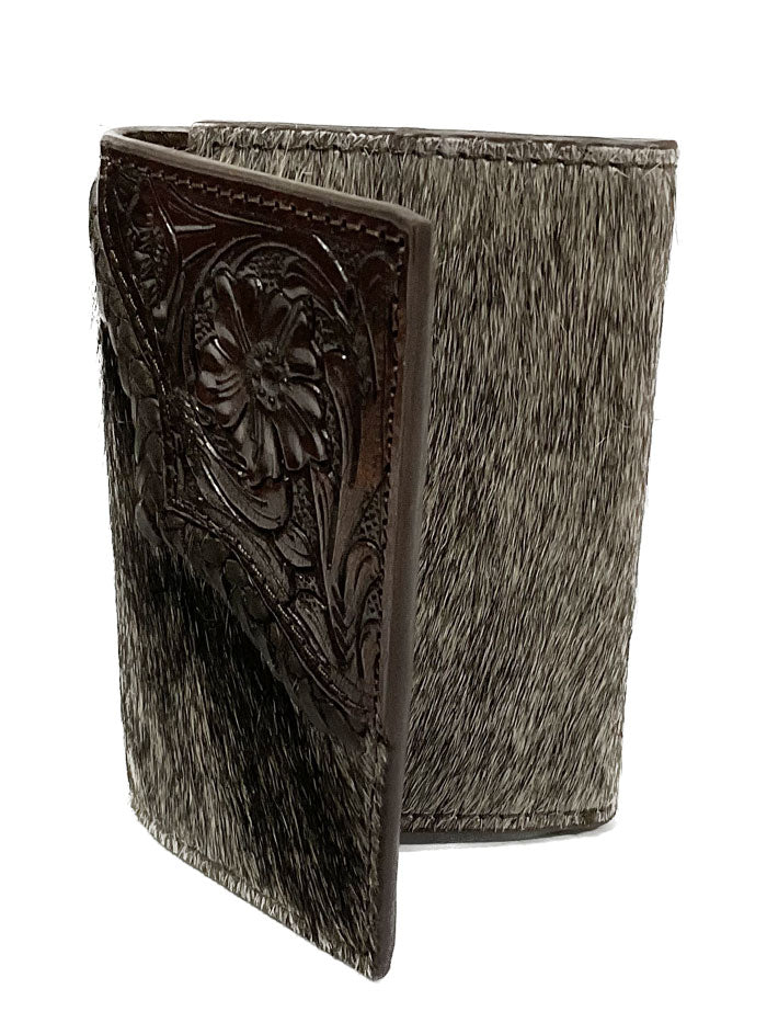 Nocona N500034002 Men's Calf Hair Tooled Edge Trifold Wallet - Genuine Leather Brown Wallet for Men - Perfect for Everyday Carry, Business & Travel