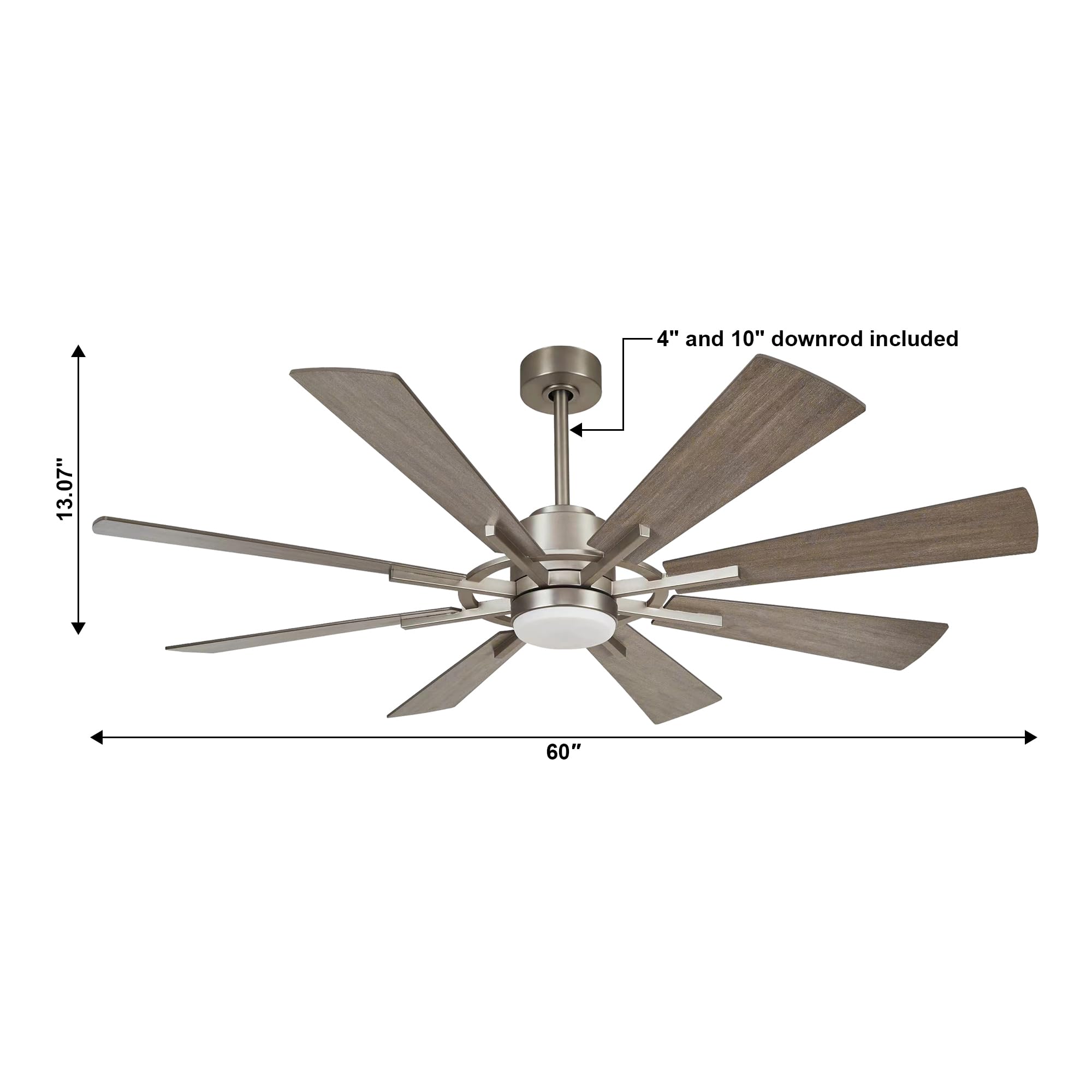 60 Inch Outdoor Ceiling Fan with Lights & Remote - Large Patio Ceiling Fan in Satin Nickel by Parrot Uncle | Perfect for Covered Porches, Decks & Backyards